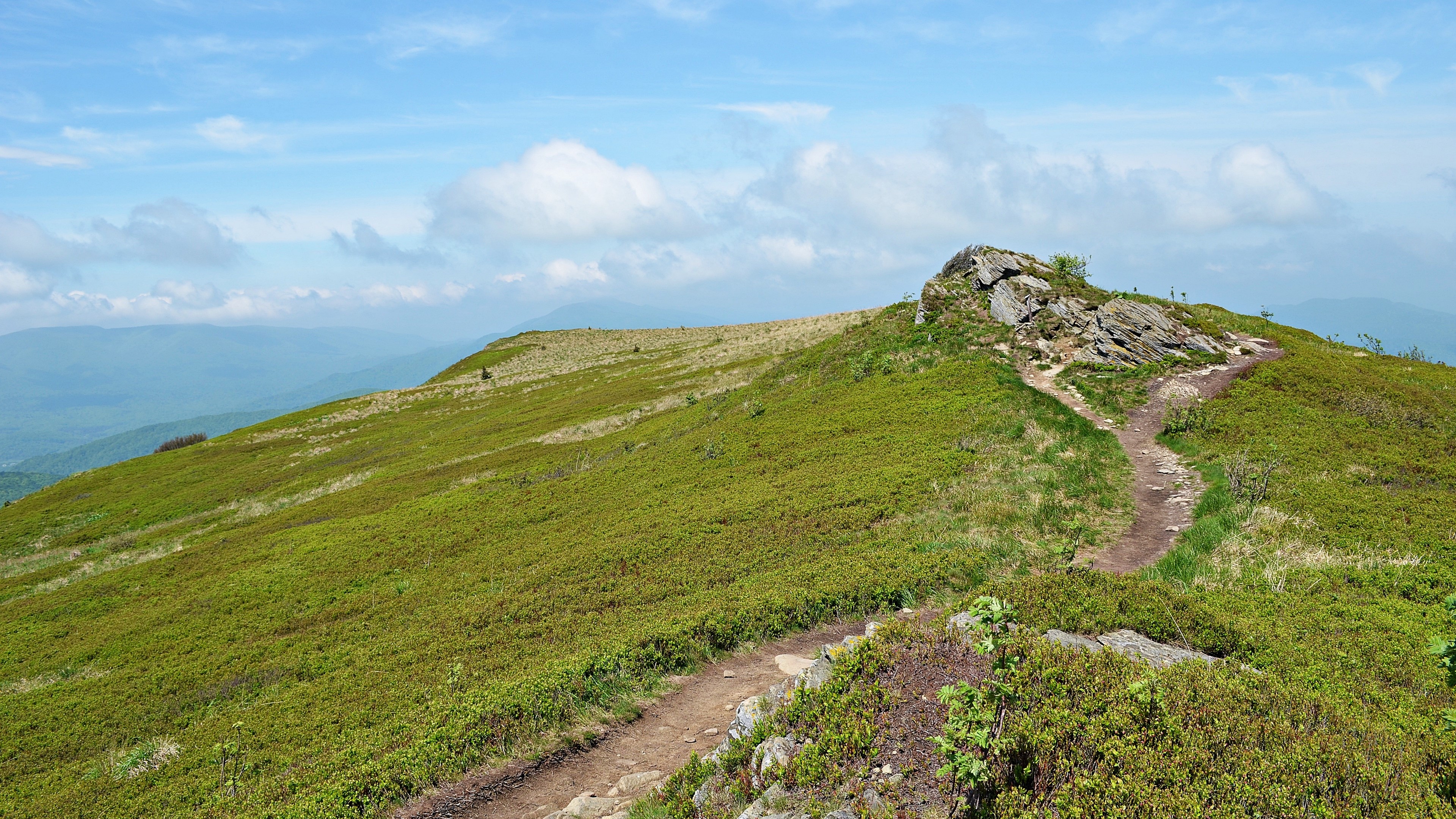 Mountain landscape with hiking trail and rocks in Poland 4K HD Wallpaper