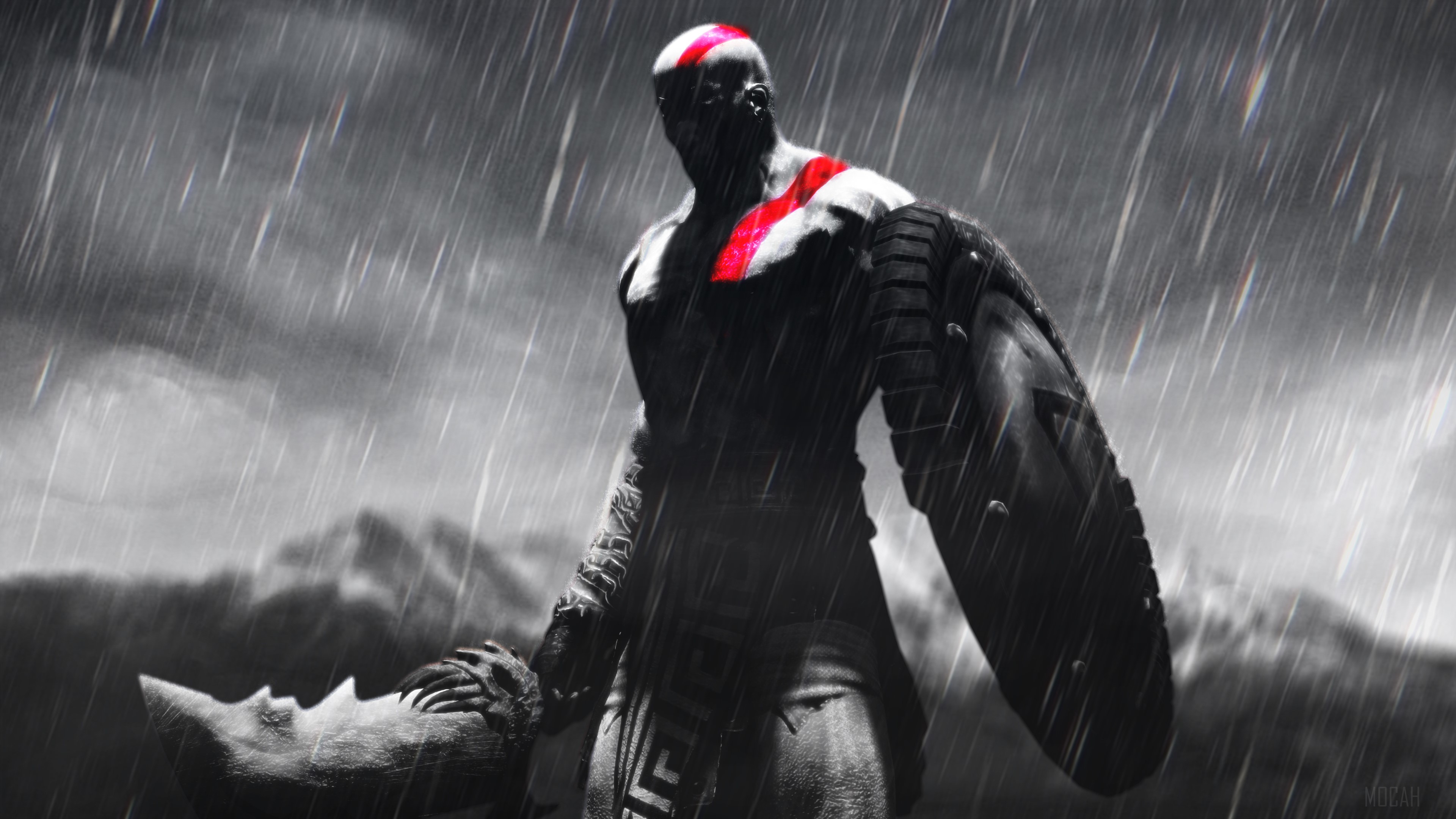 Kratos from God of War in the rain 4K HD Wallpaper
