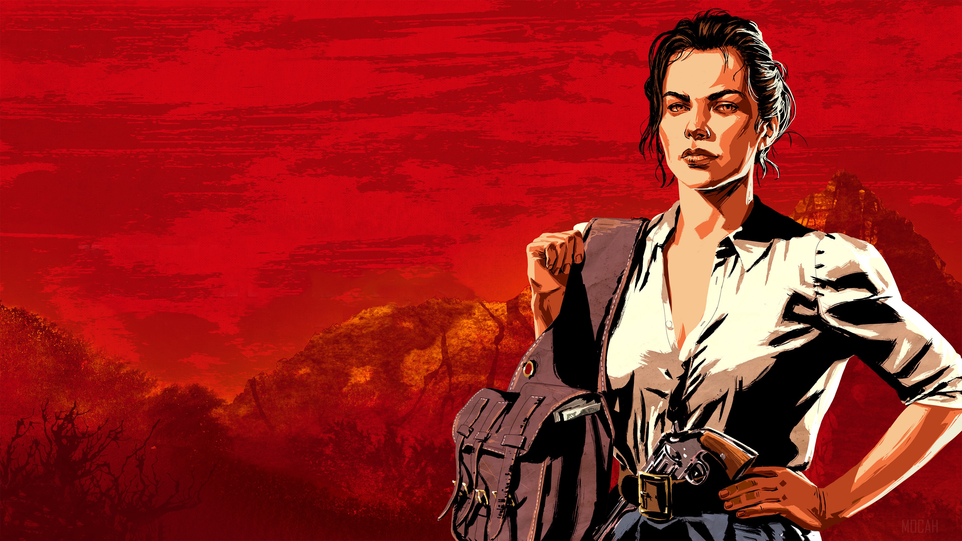 Woman with backpack in Red Dead Redemption 2 4K HD Wallpaper