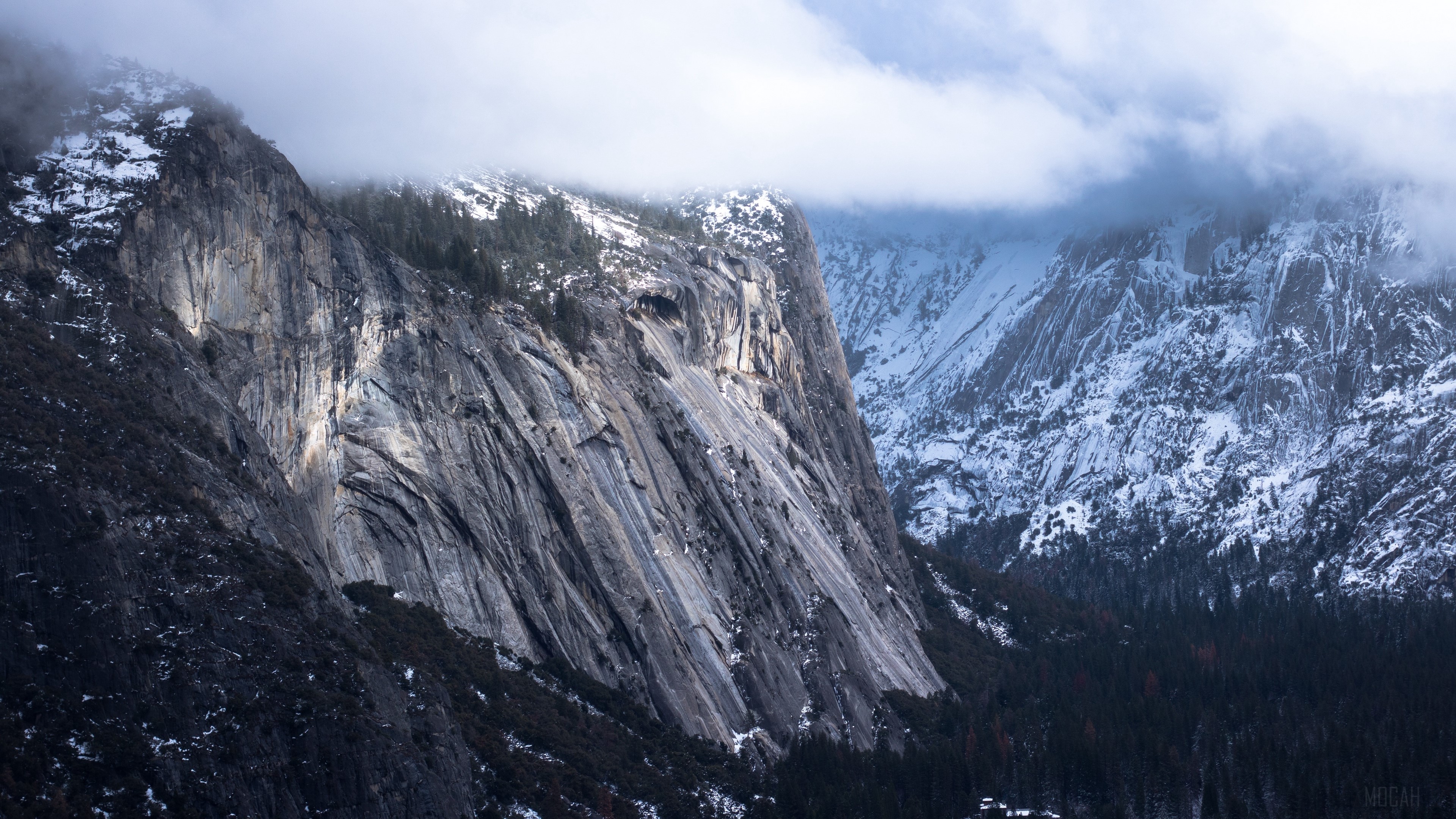 Snowy Mountains and Rocky Cliffs 4K HD Wallpaper