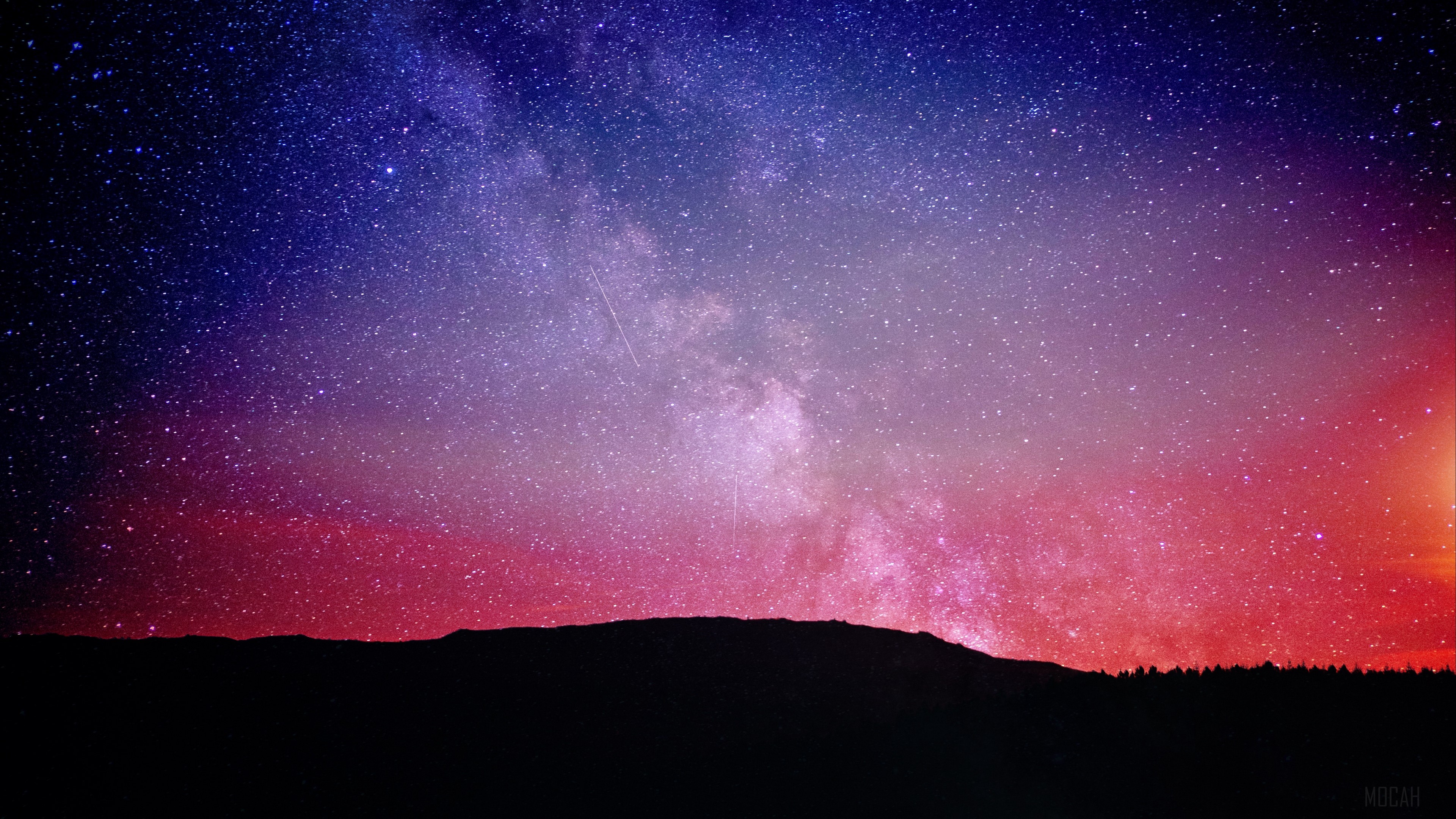Starry night sky with Milky Way over silhouette HD Wallpaper