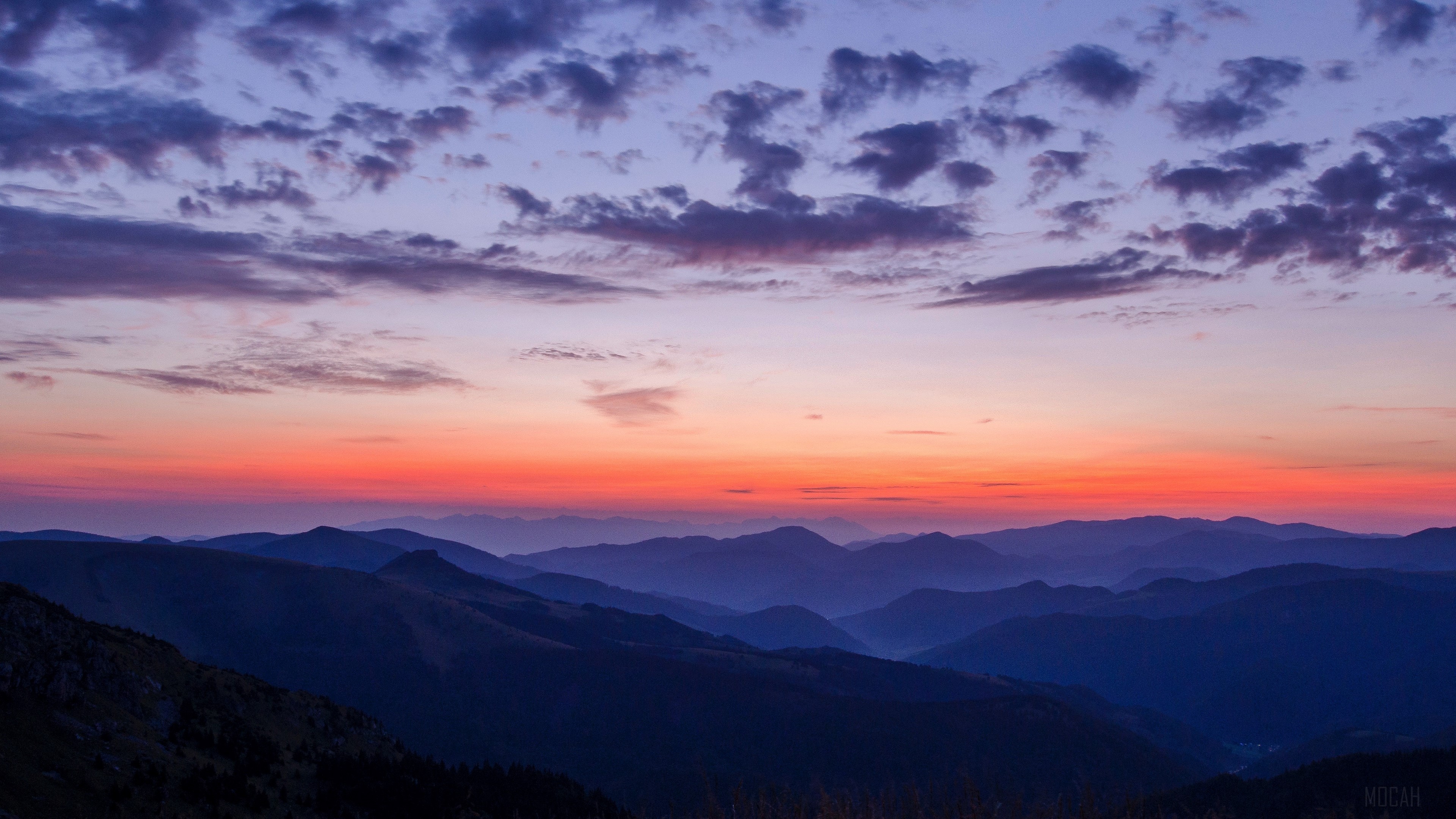 Mountains at sunset with clouds 4K HD Wallpaper