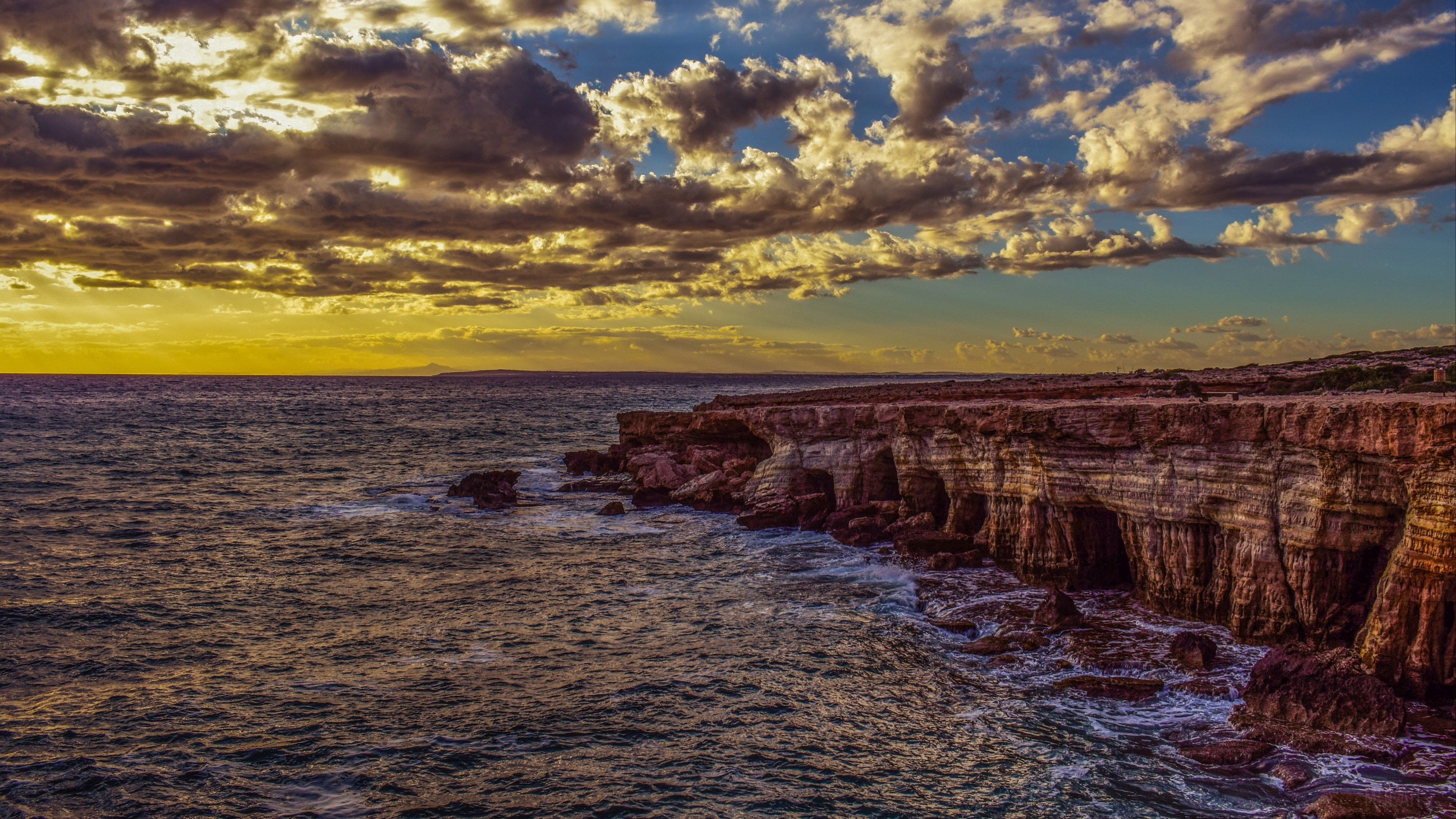 Cliff and Sea at Sunset HD Wallpaper