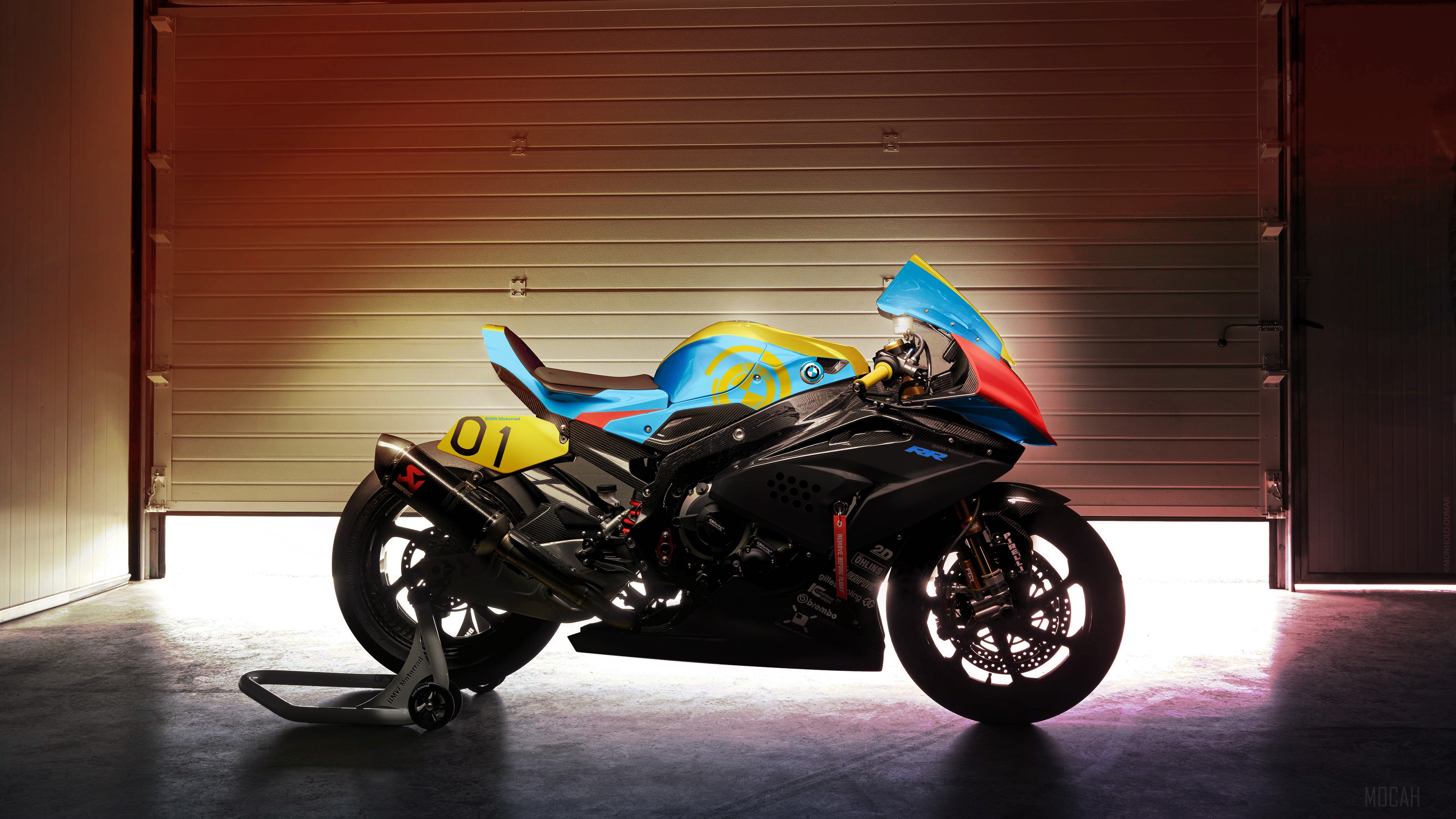Custom BMW Motorrad S1000RR motorcycle in garage HD Wallpaper