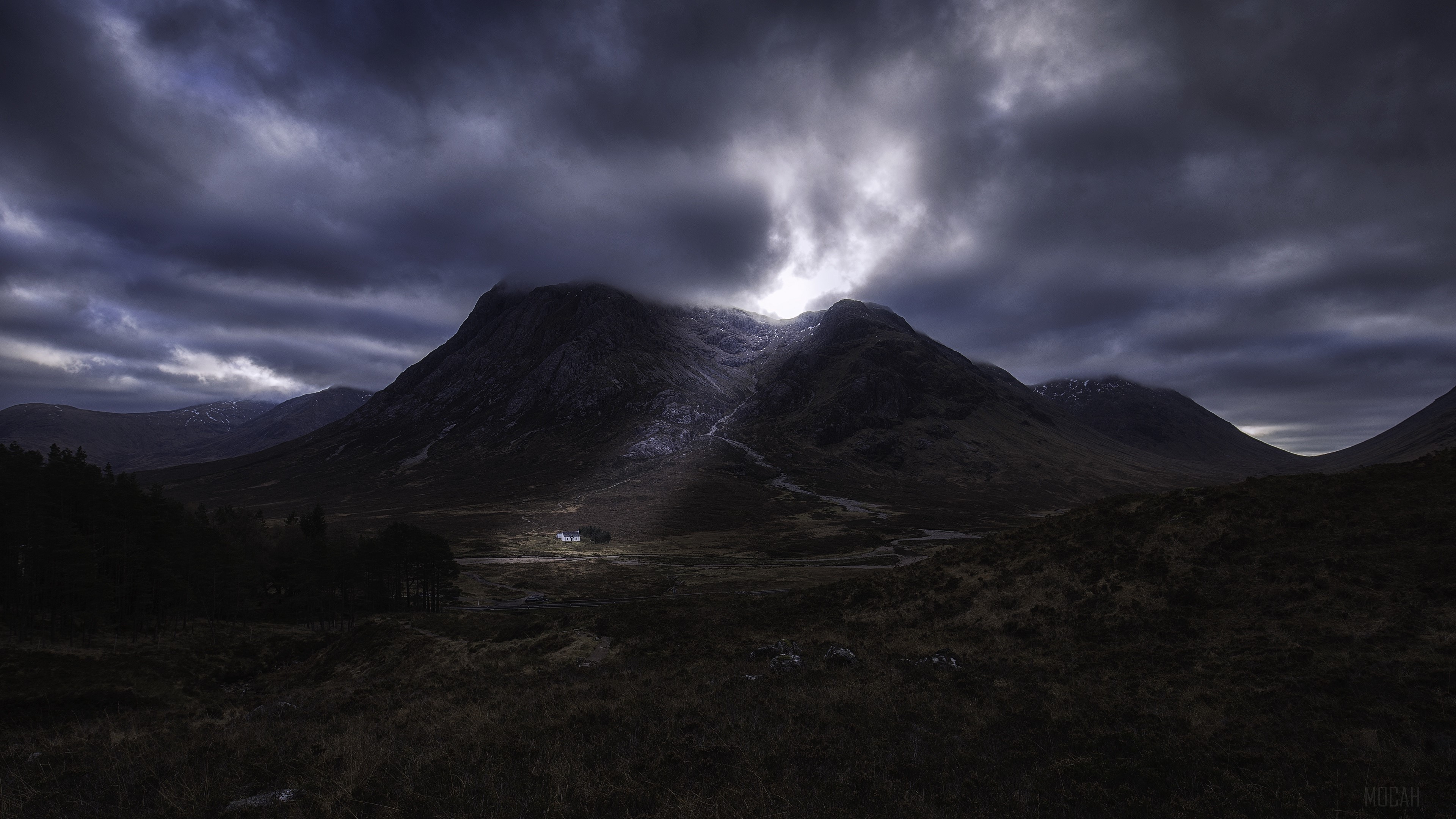Mountain peak with fog and clouds in Scotland 4K HD Wallpaper
