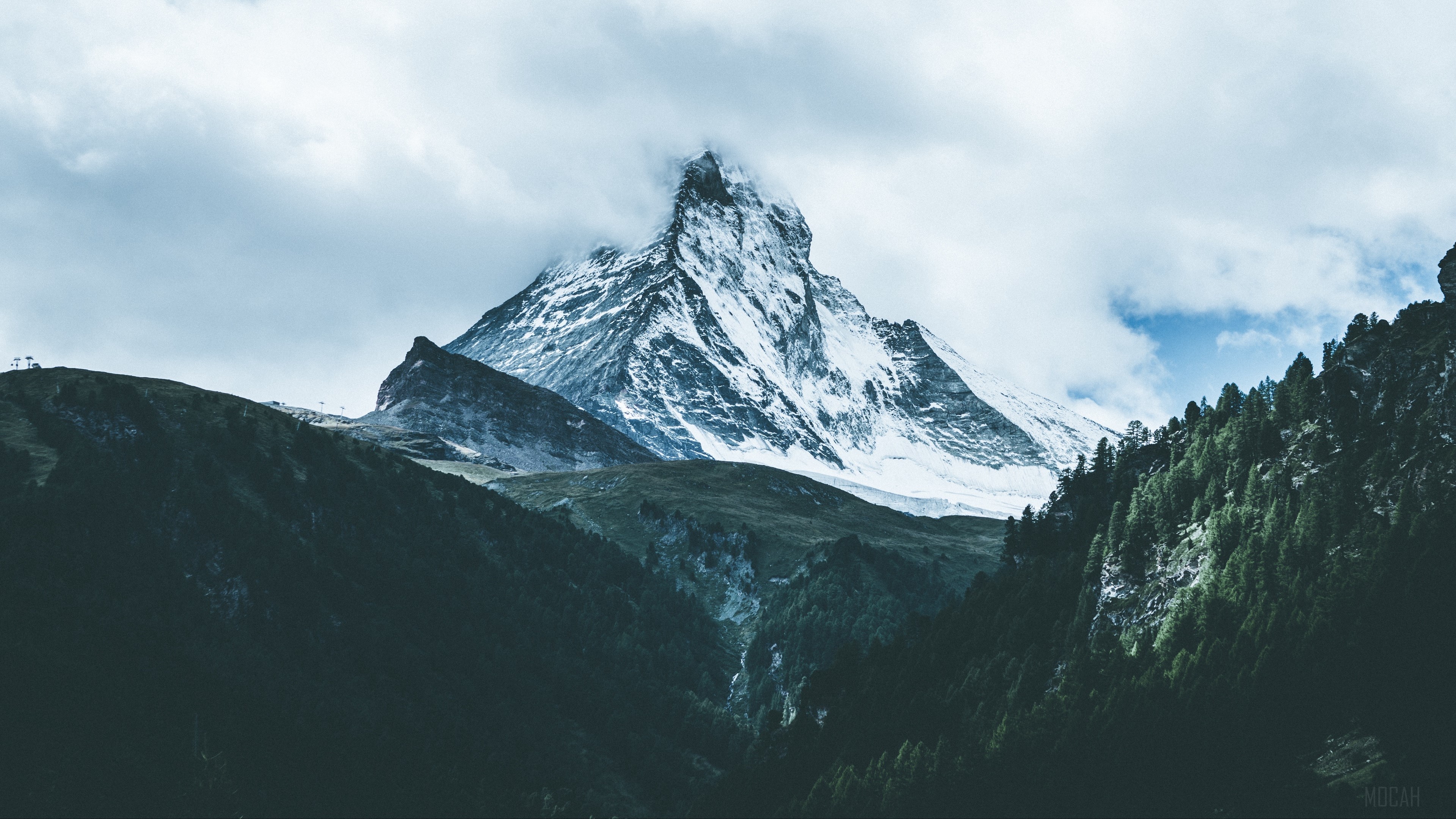 Matterhorn mountain with fog and clouds HD Wallpaper
