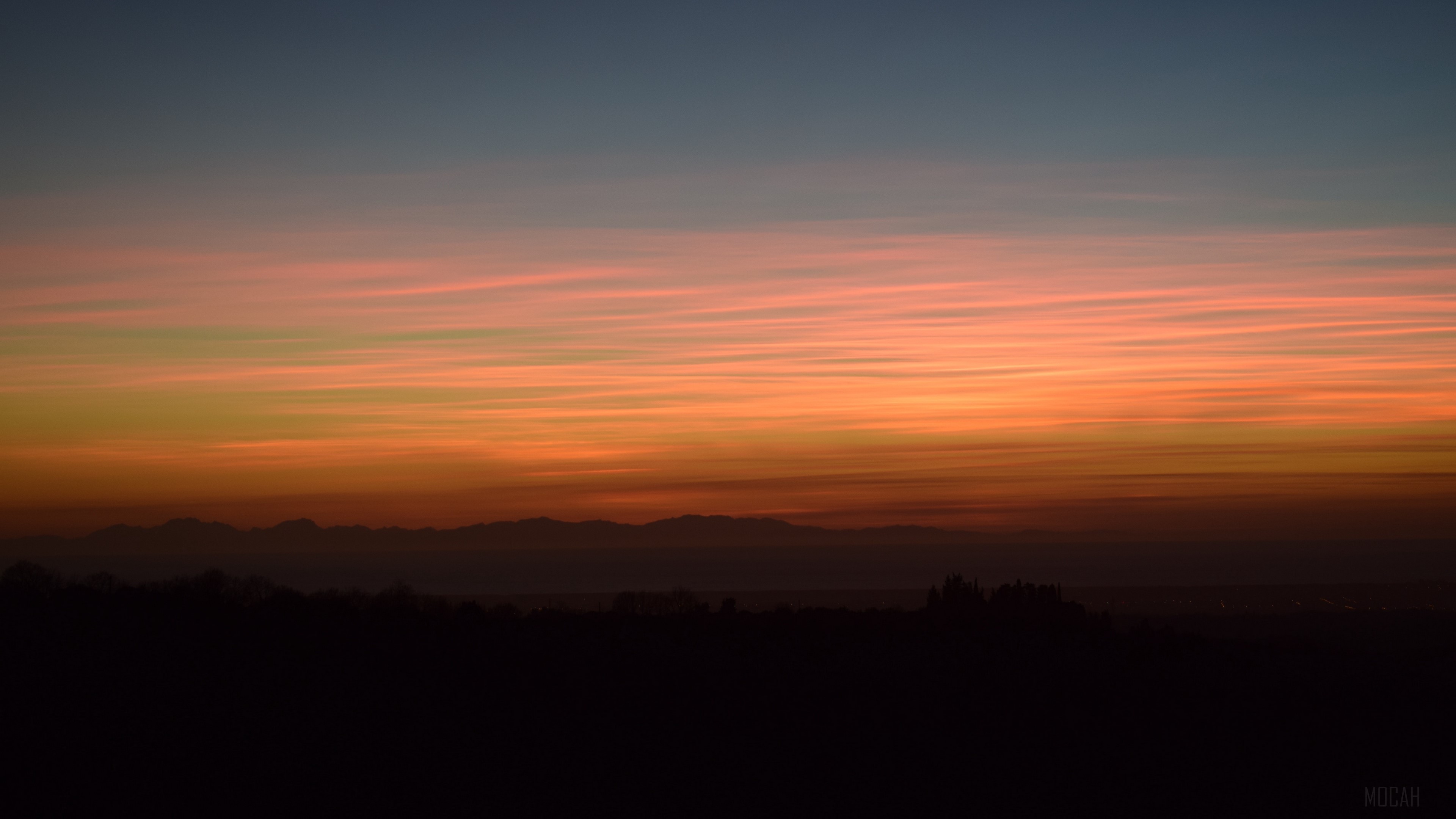 Sunset over mountains and forest 4K HD Wallpaper