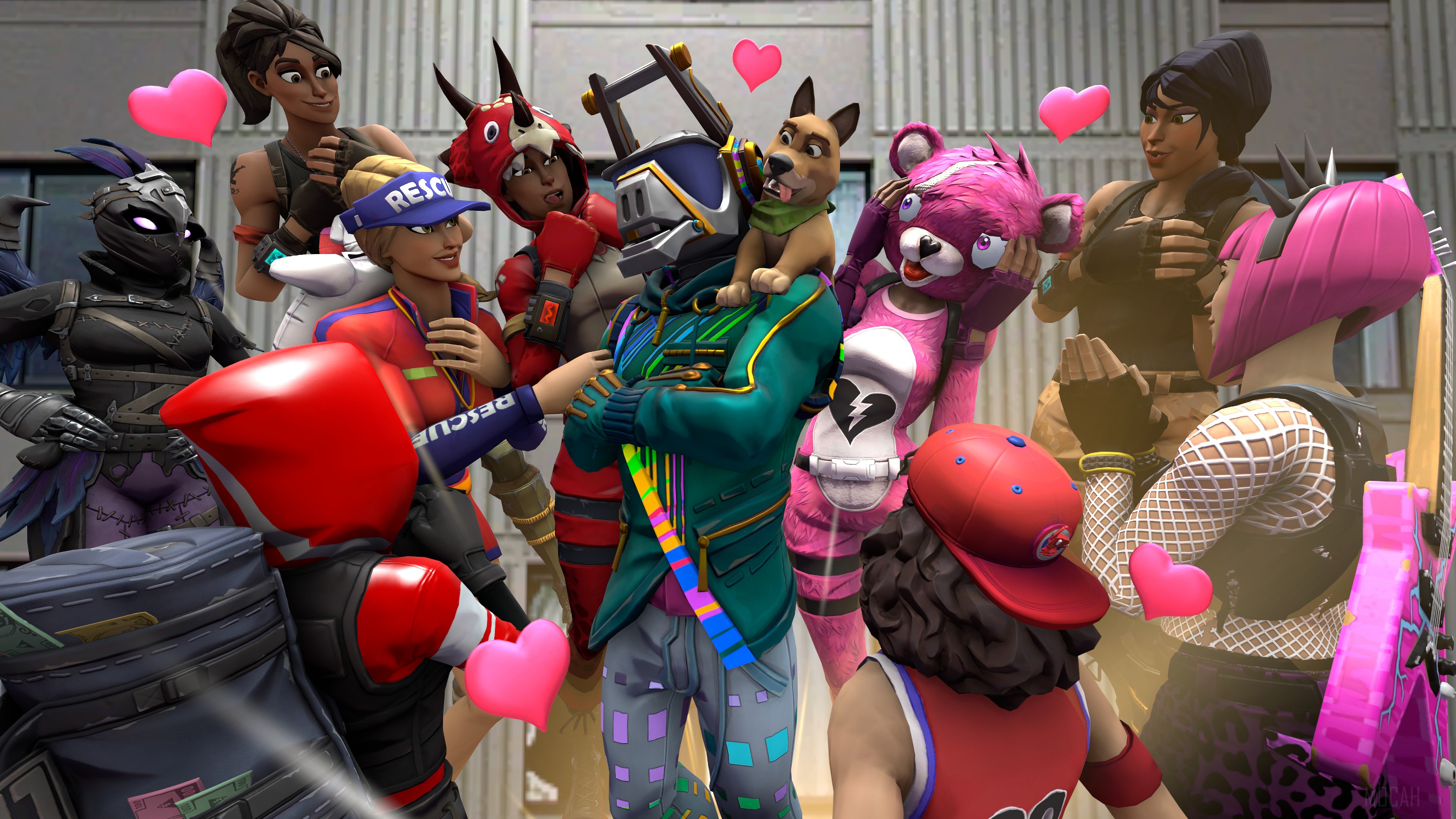 Fortnite characters with hearts HD Wallpaper