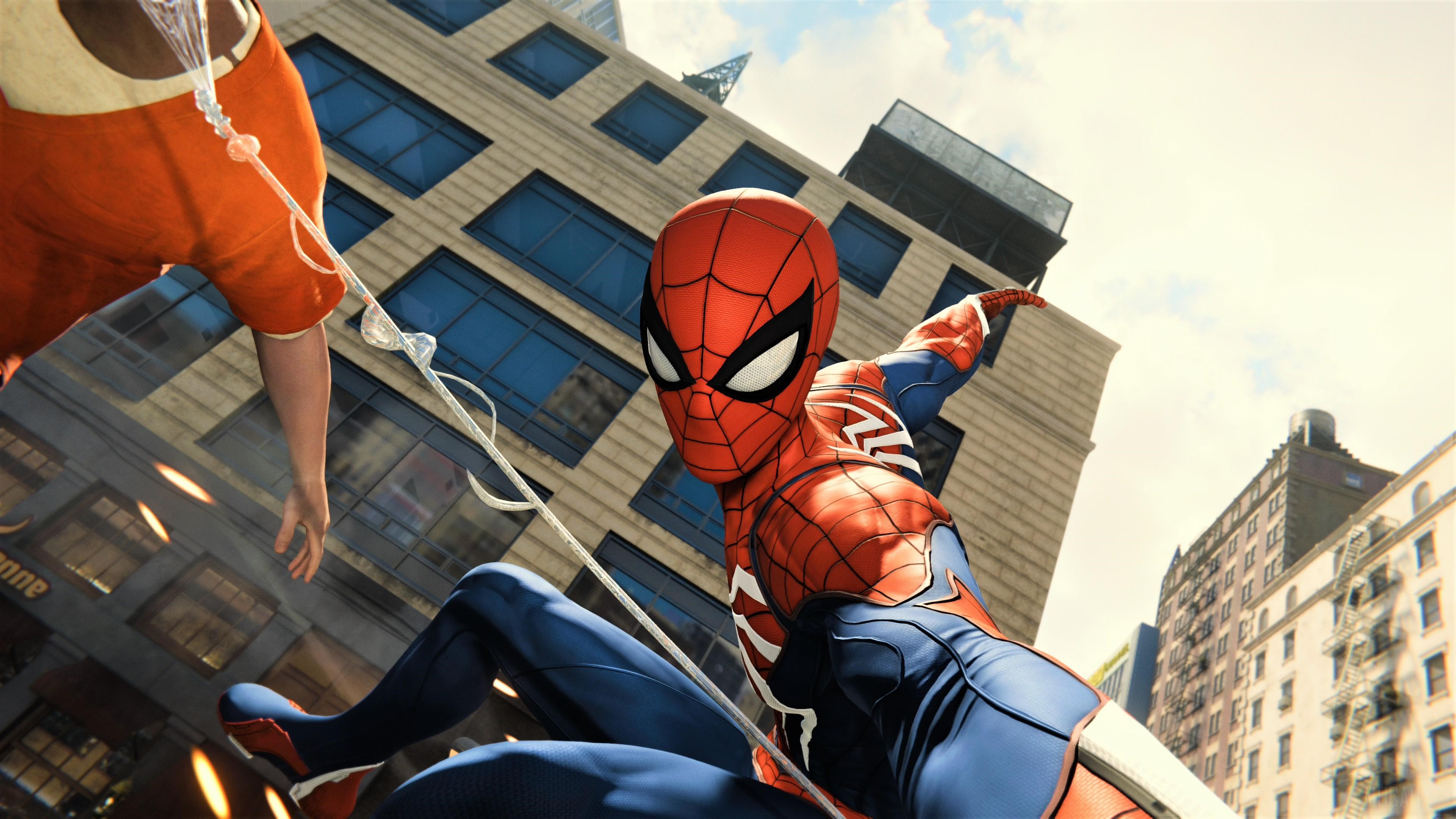 Spider-Man from Spider-Man PS4 shooting web HD Wallpaper