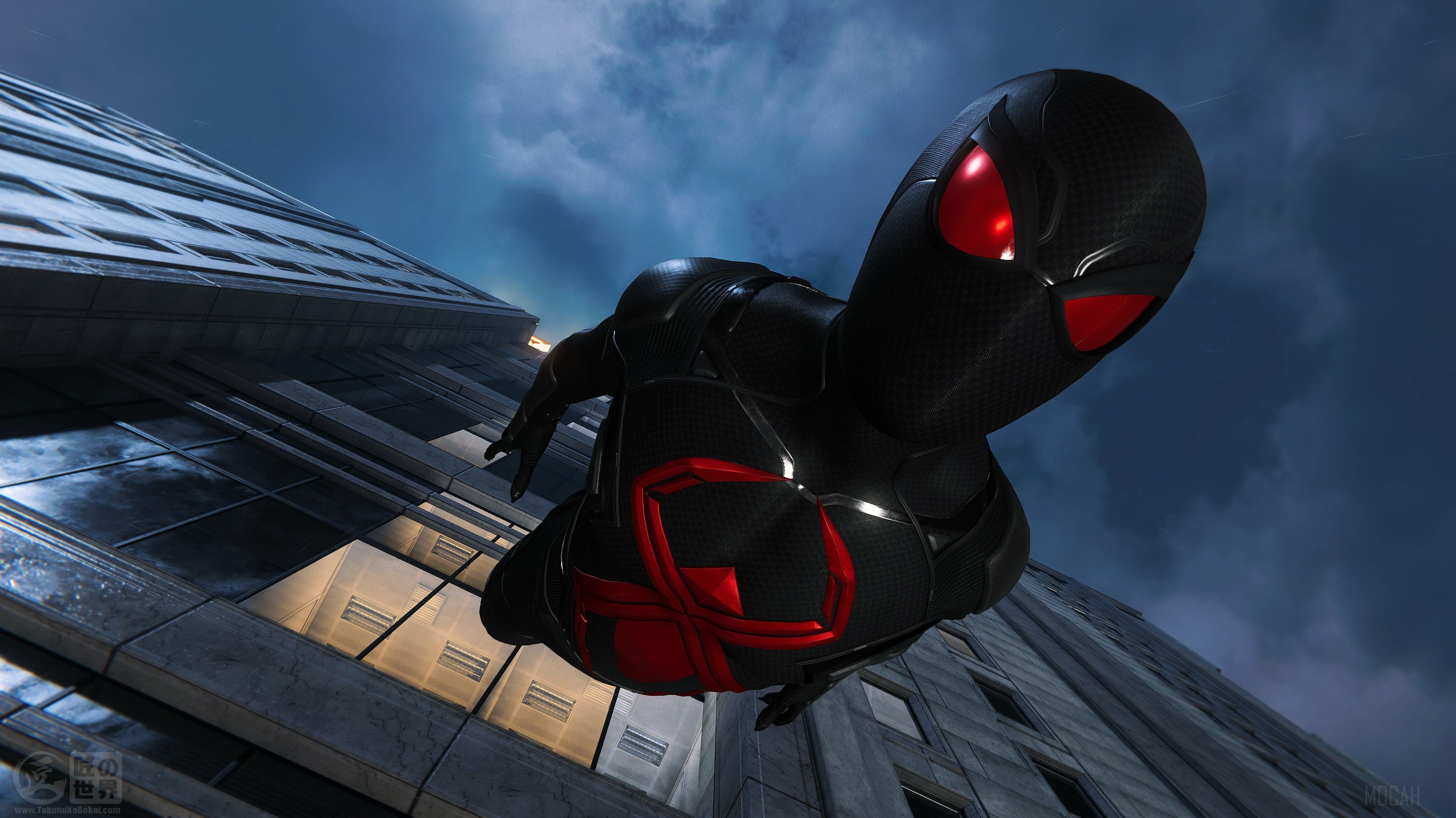 Spider-Man in Black Suit Falling Down 4K HD Wallpaper