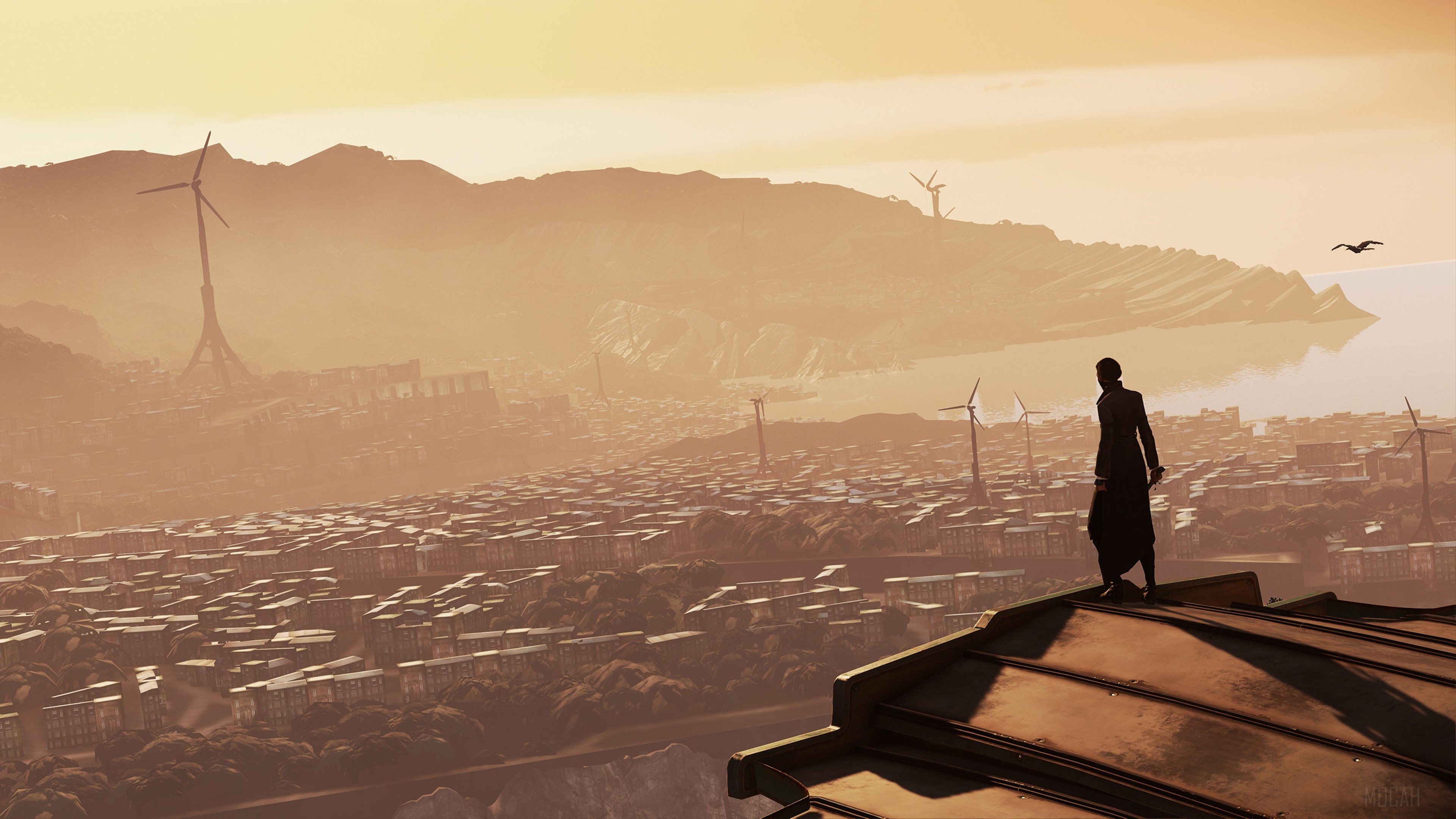 Character overlooking a city in Dishonored 2 4K HD Wallpaper