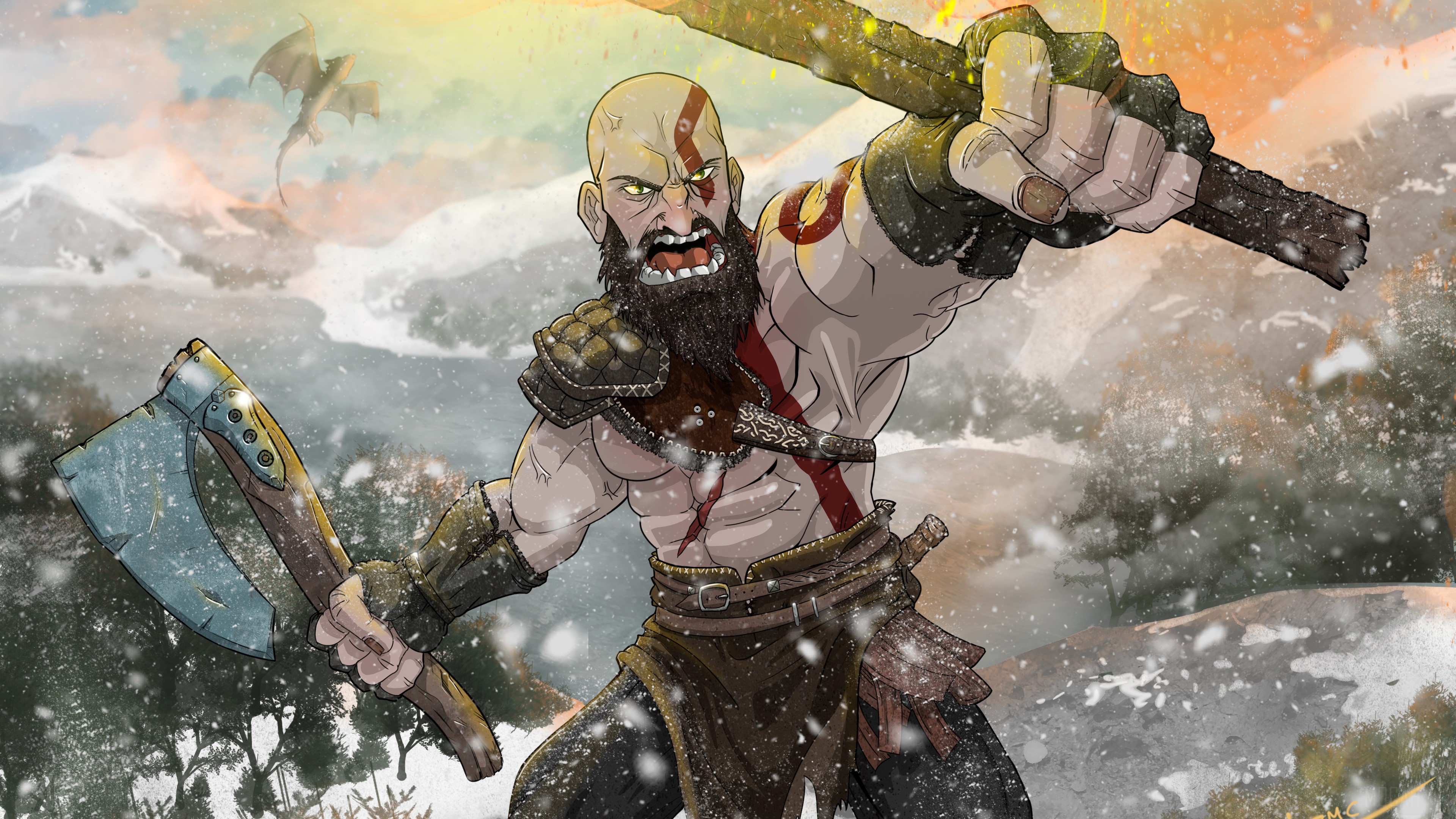 Kratos from God of War Fan Art 4K HD Wallpaper