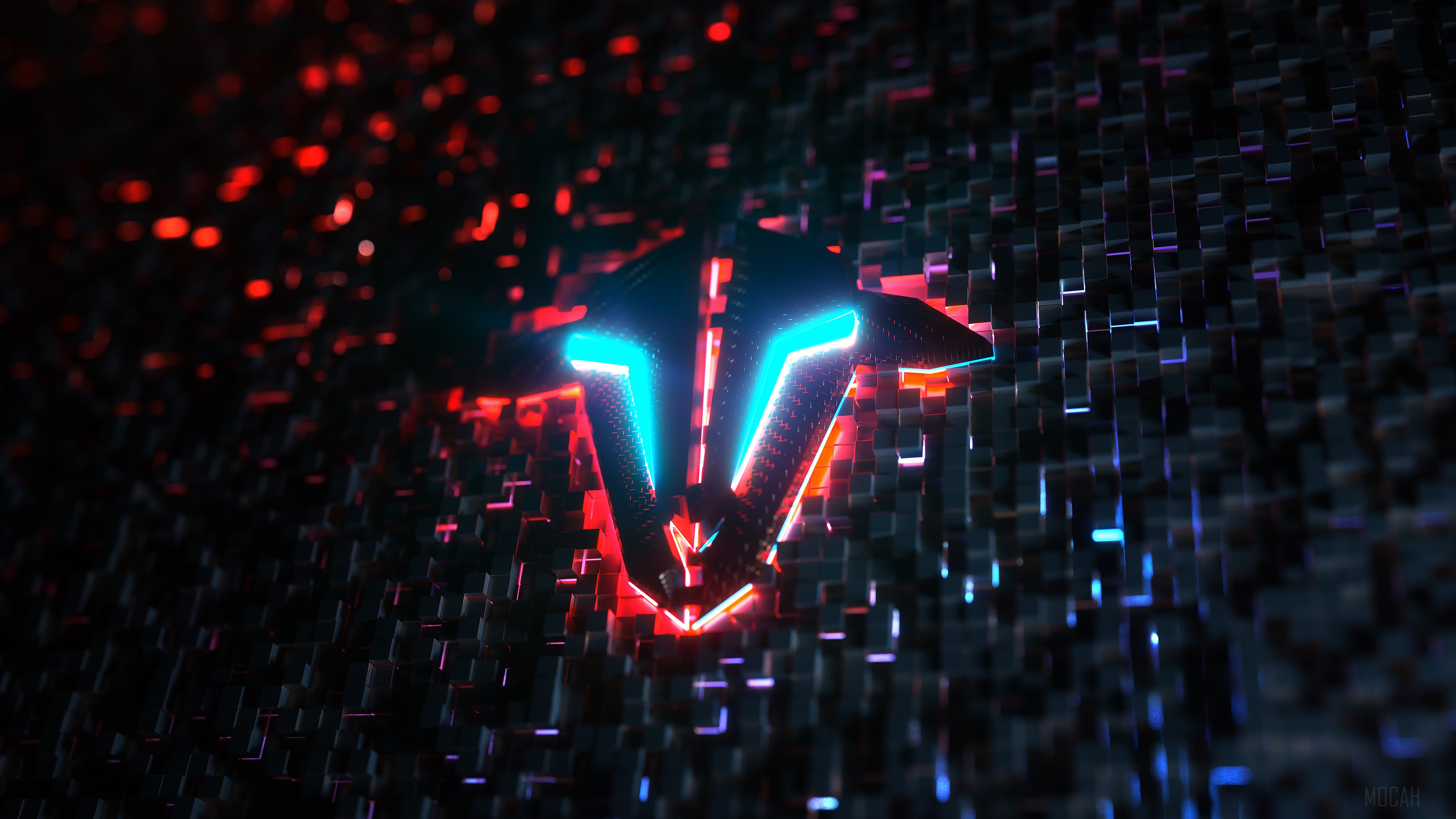 Blue Glowing V-Shaped Symbol on Textured Background 4K HD Wallpaper