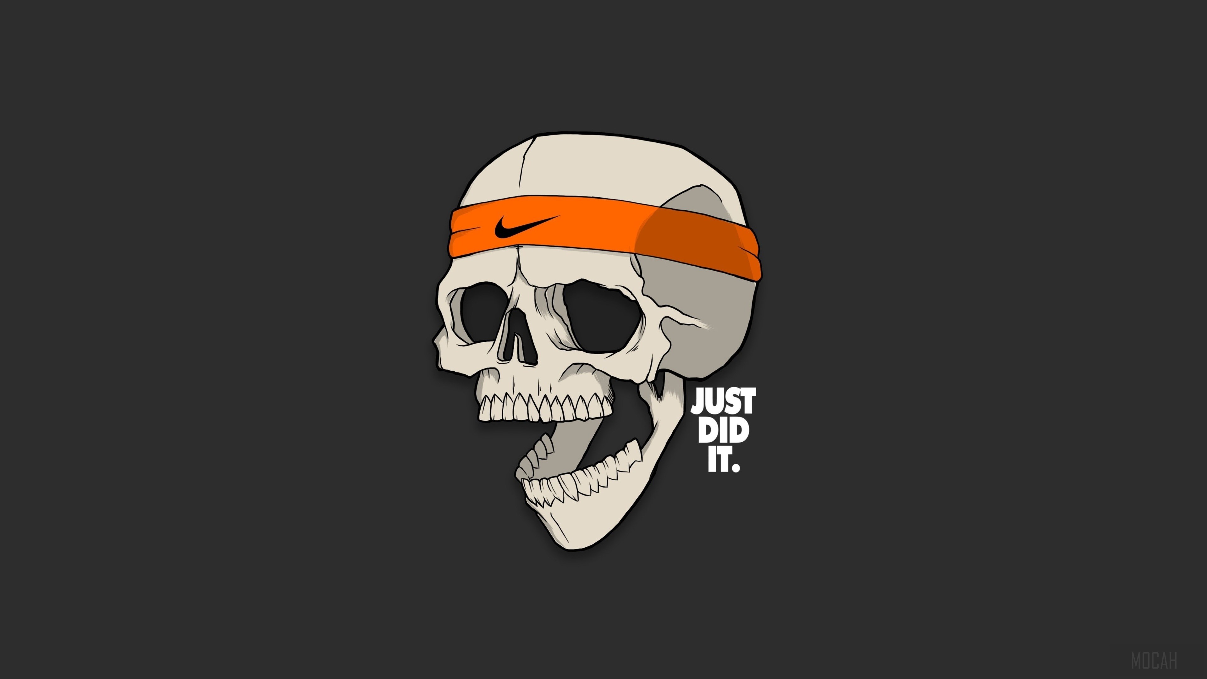 Skull with Nike headband and "Just Did It" text HD Wallpaper