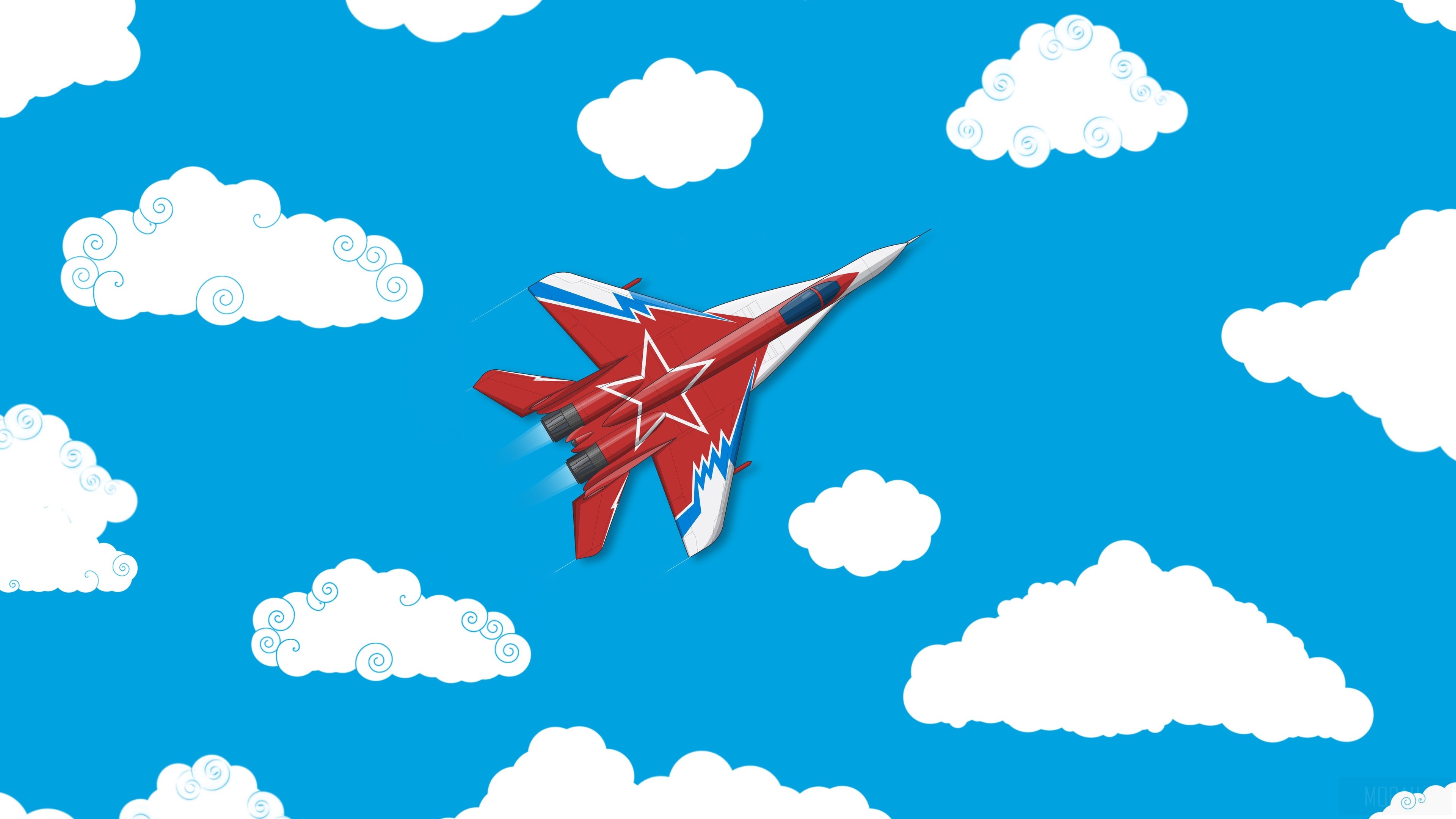Red Military Jet Flying Through Clouds HD Wallpaper