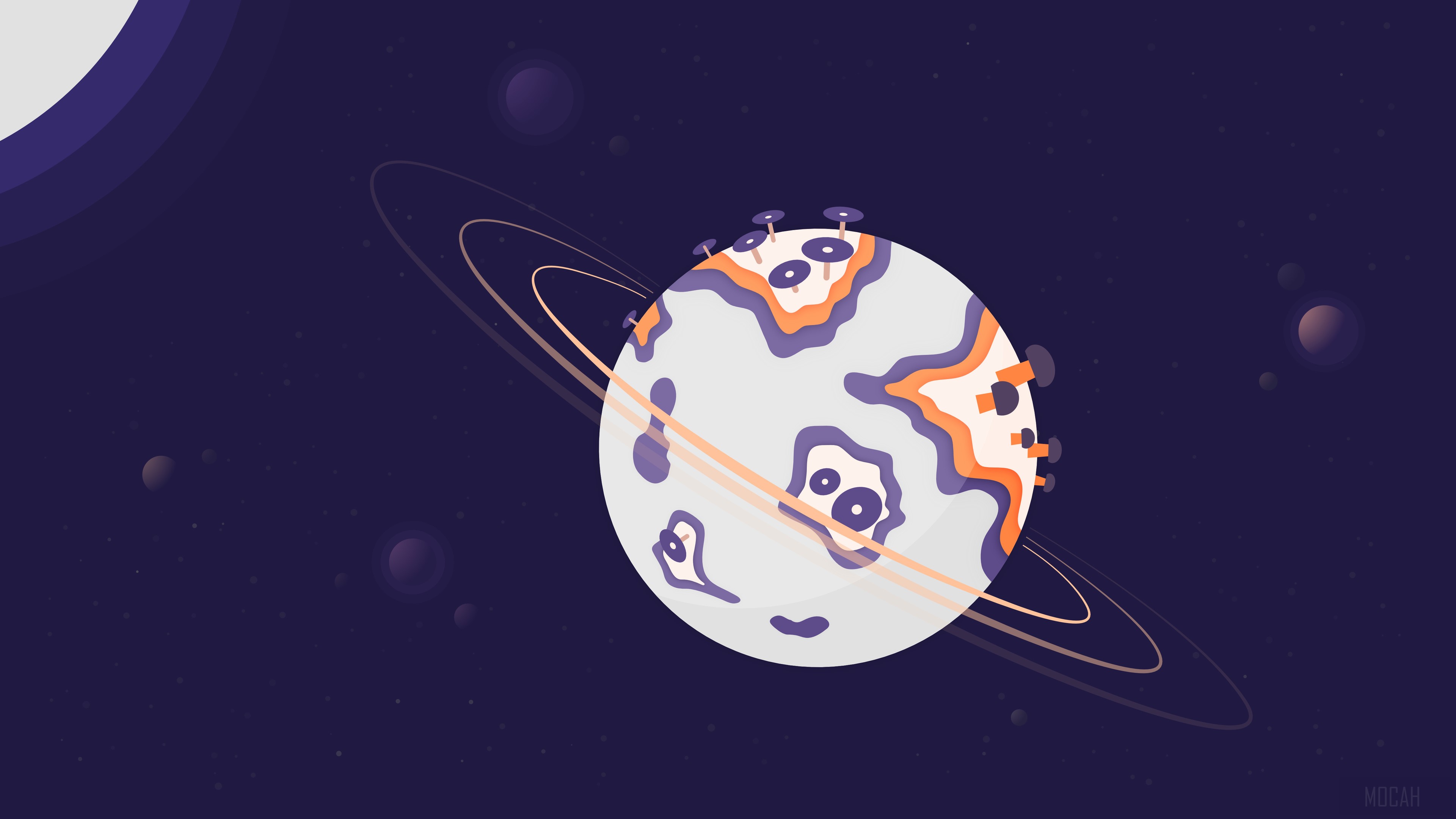 Planet with rings and strange growths in space HD Wallpaper