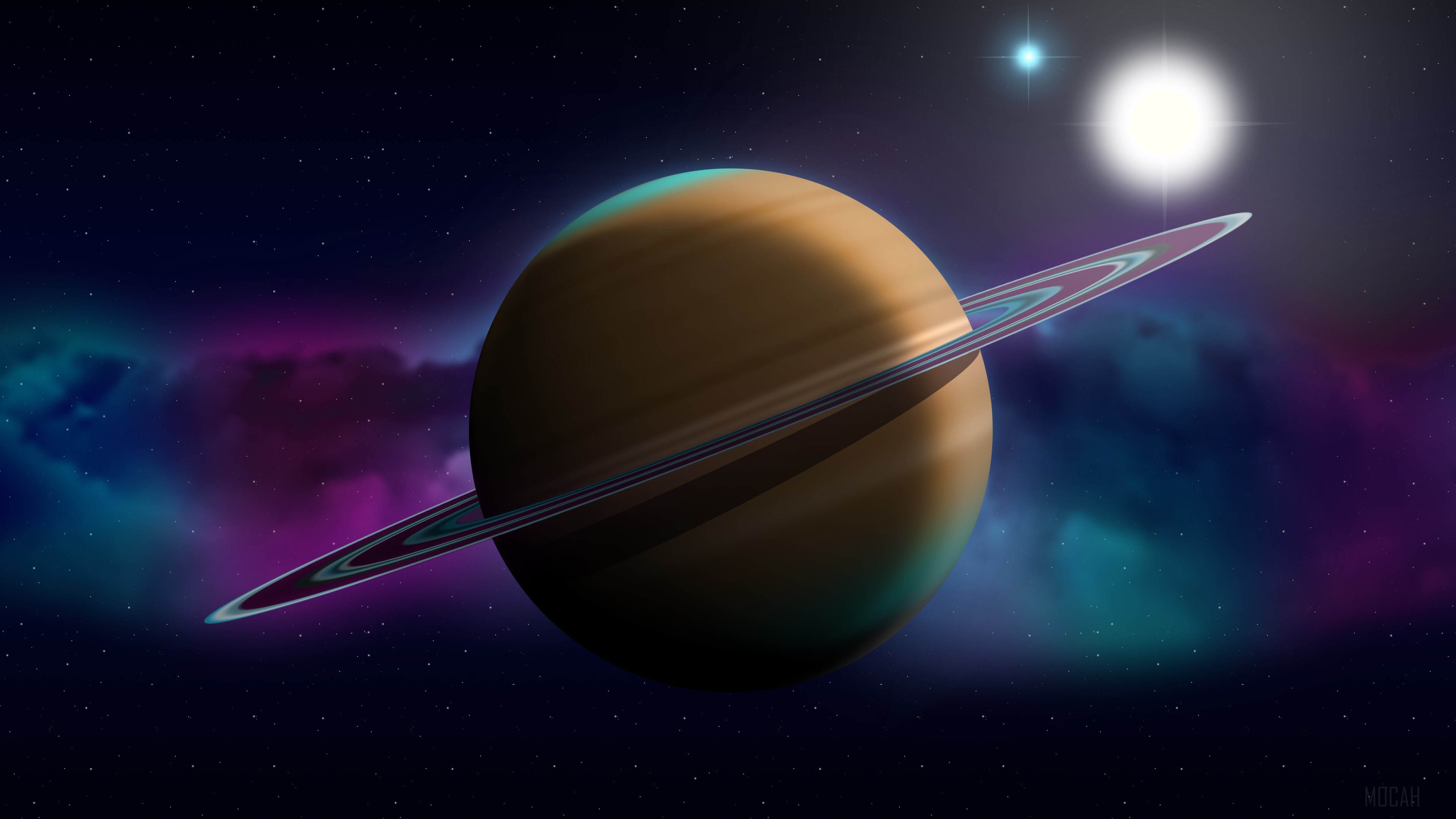 Saturn-like planet with rings in space HD Wallpaper