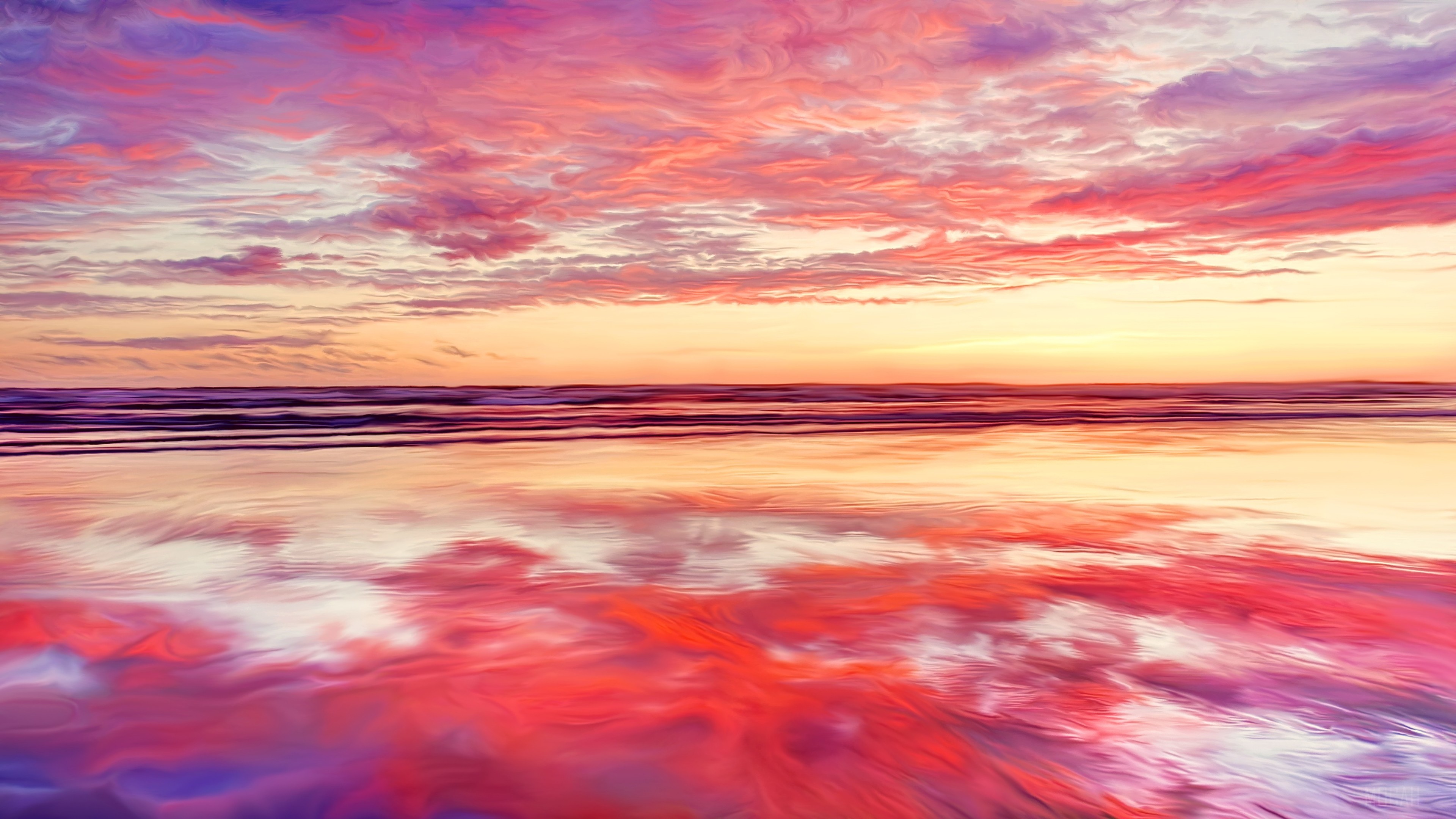 Colorful Sky Reflection on Beach Illustration 4K HD Wallpaper