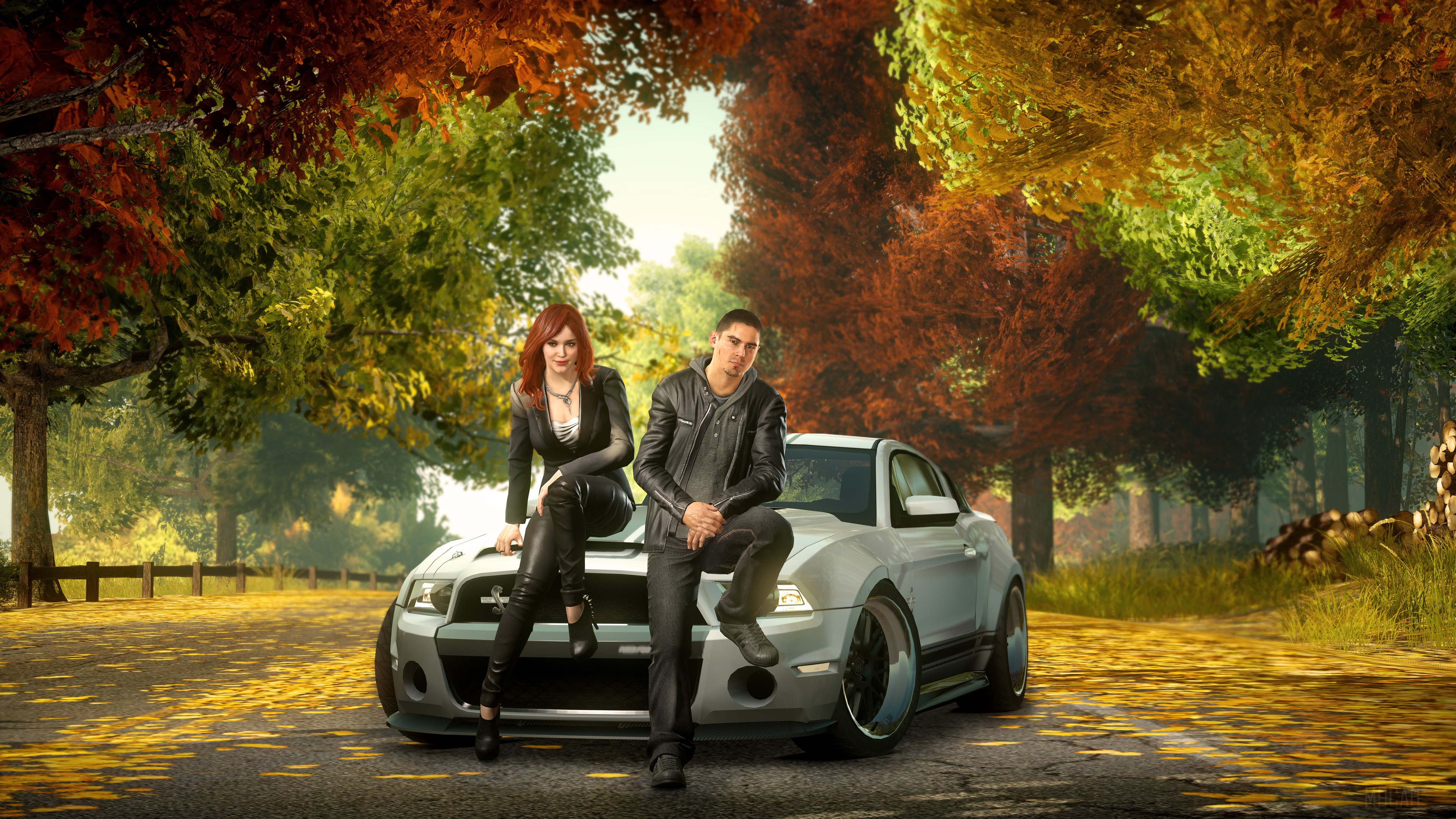 Boy and Girl sitting in front of Ford Shelby GT500 Super Snake 4K HD Wallpaper