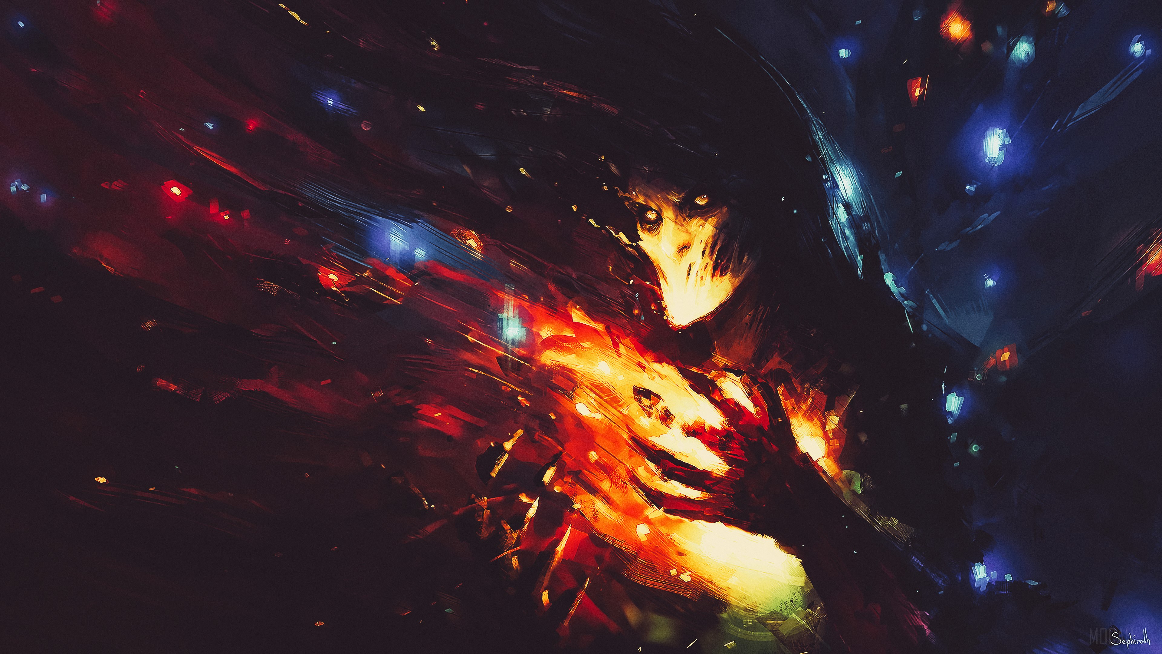 Burning Skull with Fiery Hands Digital Art 4K HD Wallpaper