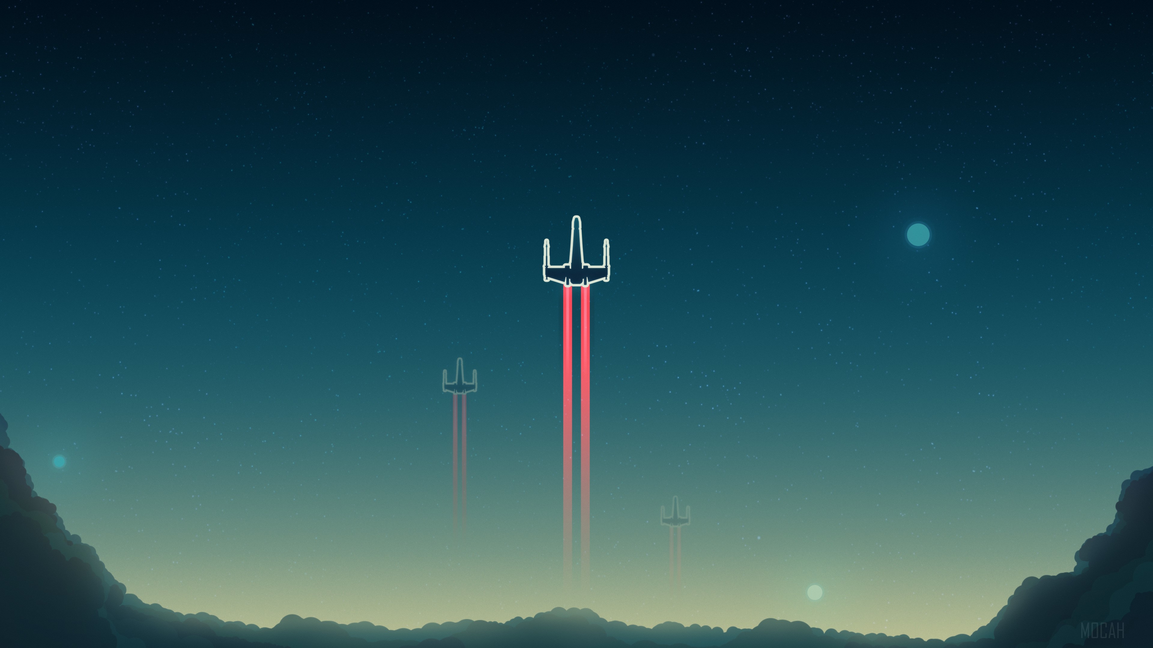 X-Wing Ships Launching into Starry Sky 4K HD Wallpaper