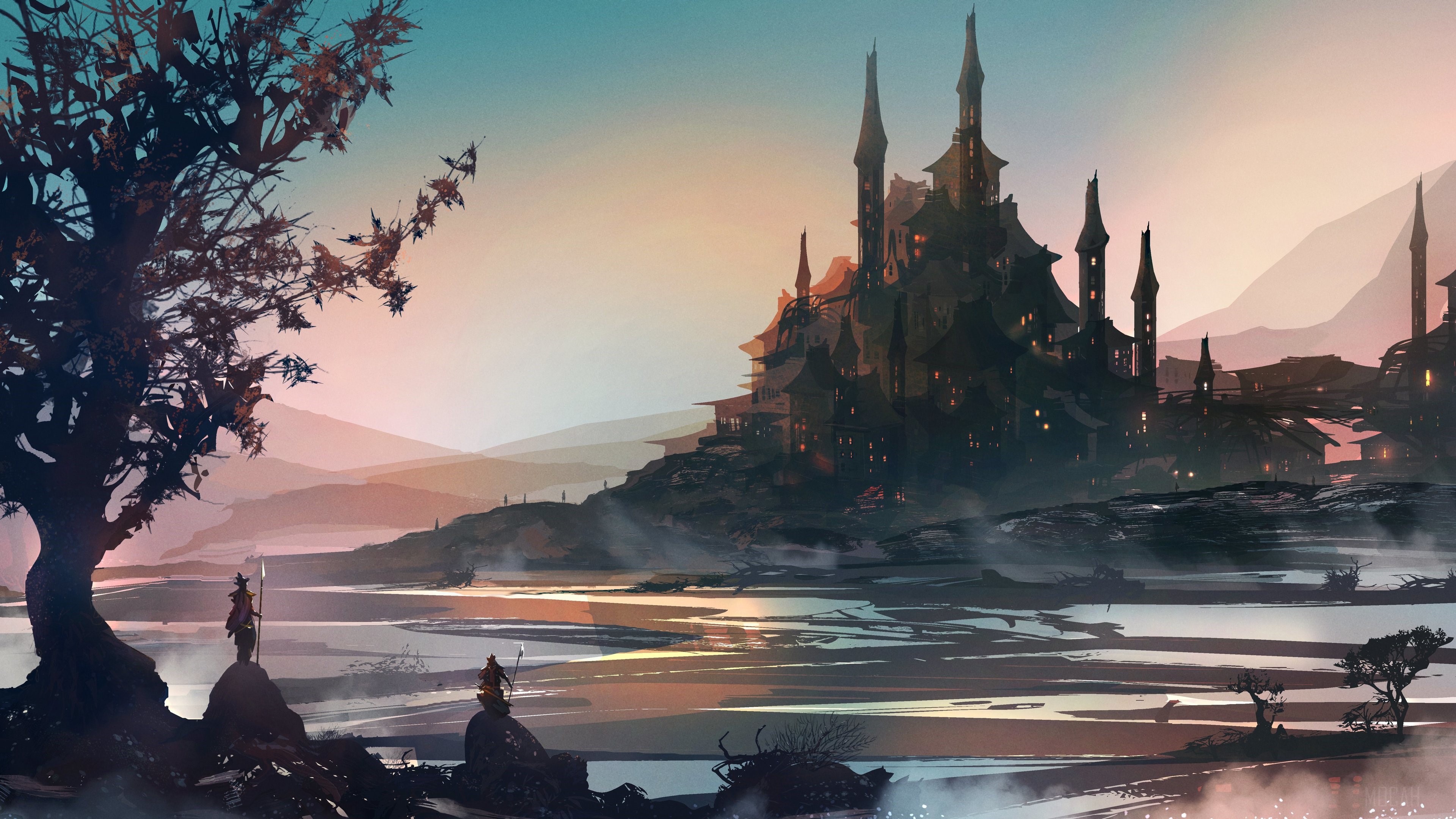 Fantasy Knights by a Castle 4K HD Wallpaper