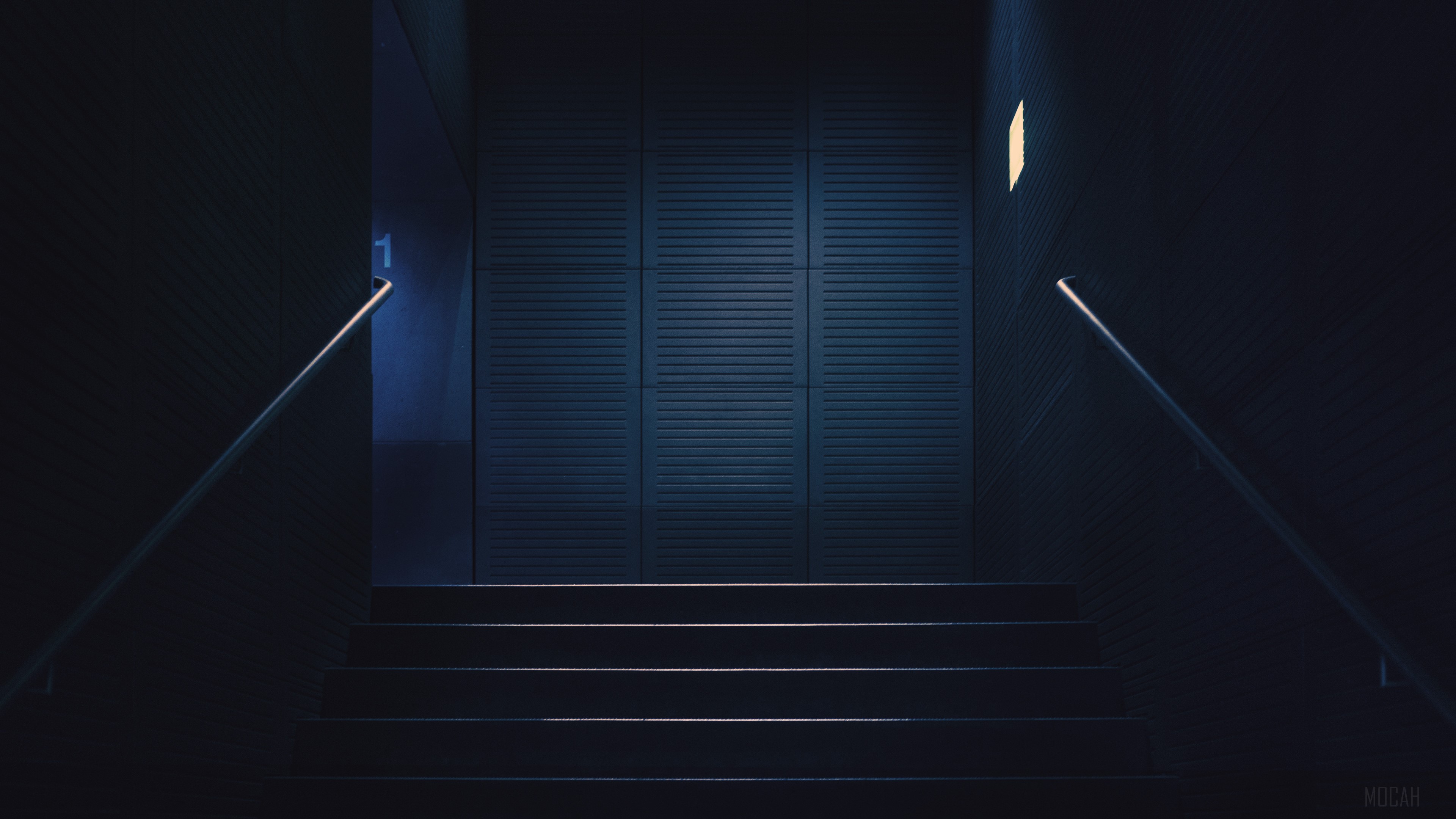 Dark Stairway with Minimalist Lighting 4K HD Wallpaper