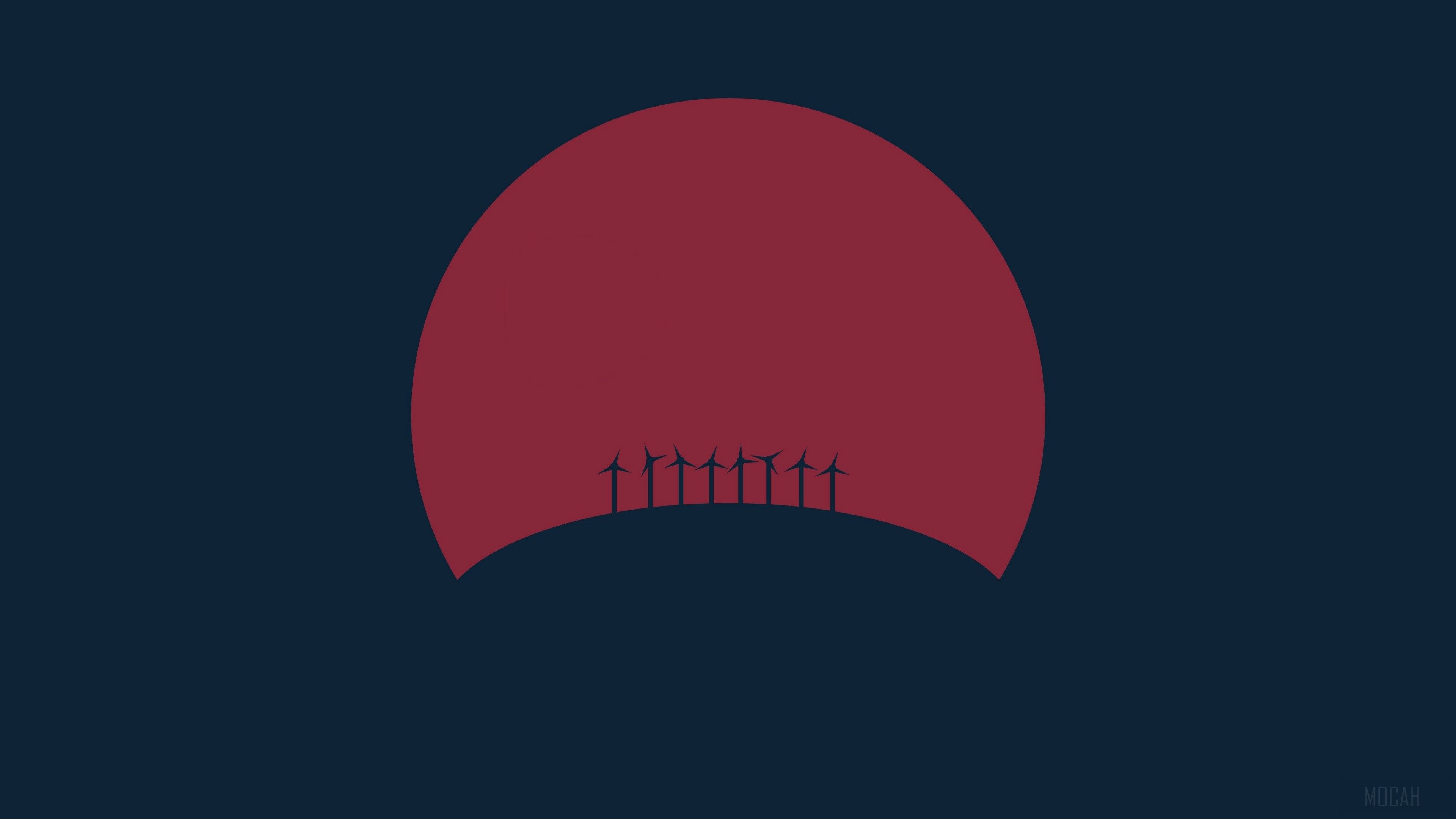Windmills on a hill at sunset abstract 4K HD Wallpaper