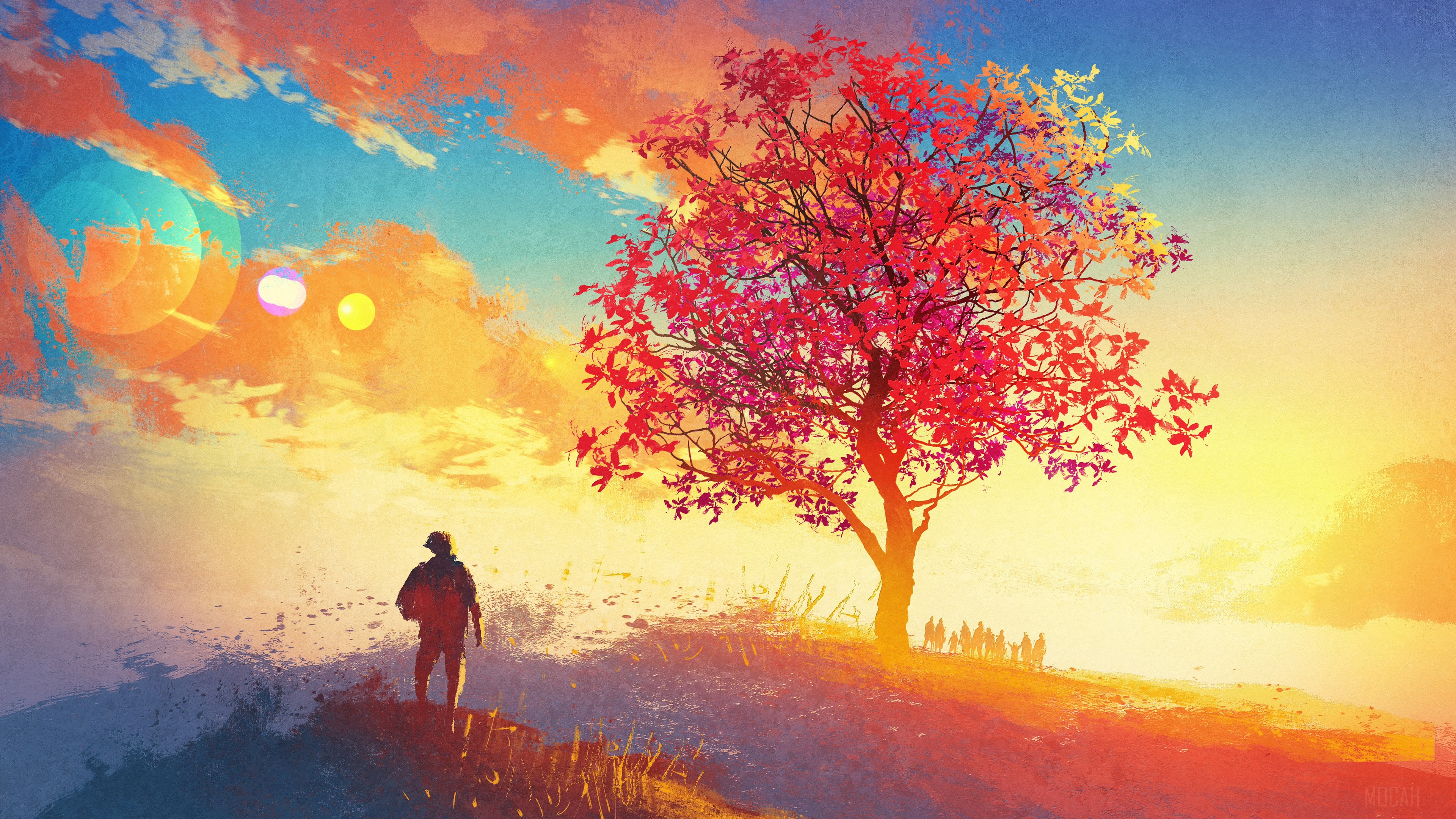 Autumn Season Tree 4K Artwork Painting HD Wallpaper