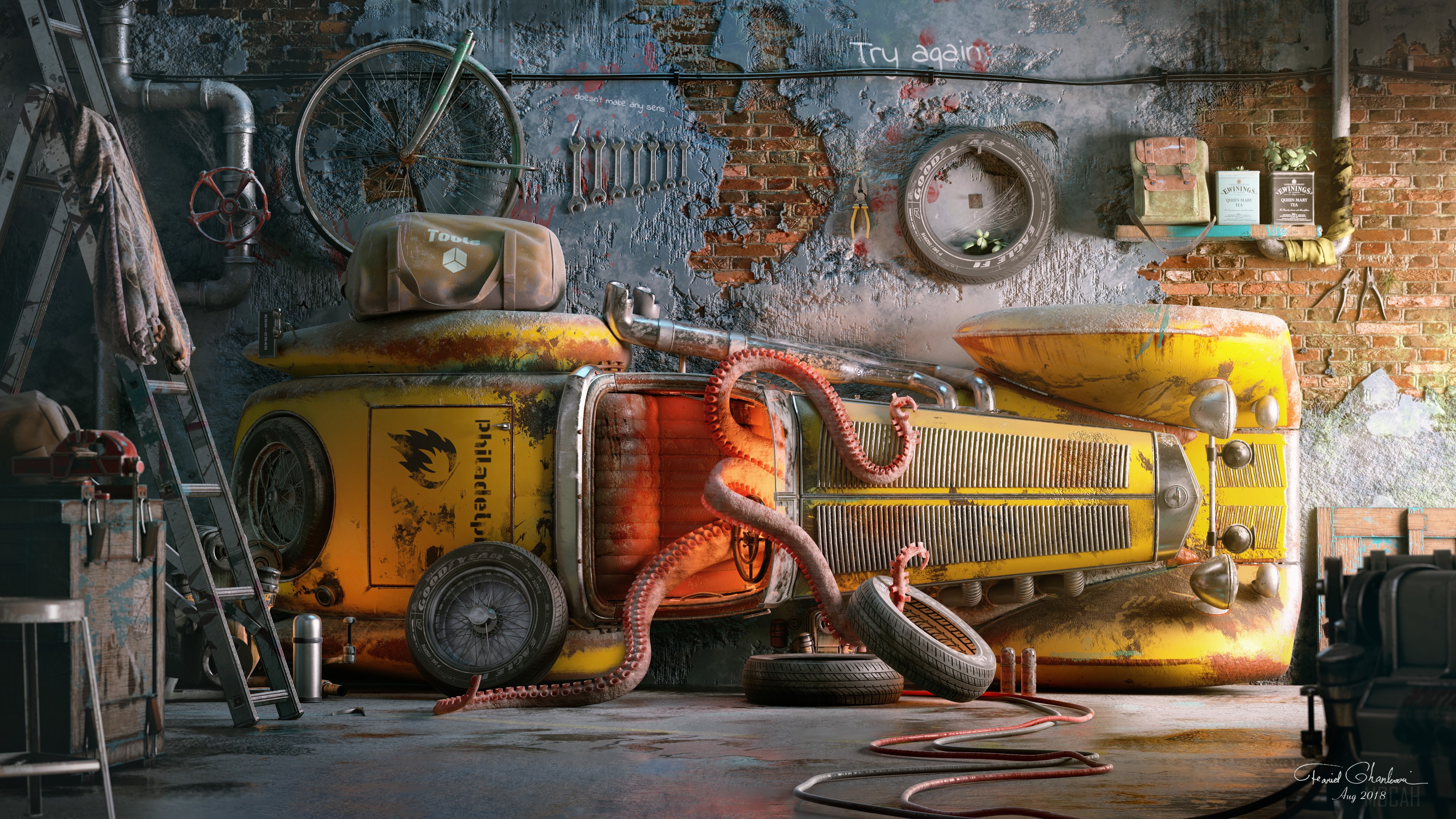 Vintage Mercedes Car Rebuild Garage 4K HD Wallpaper