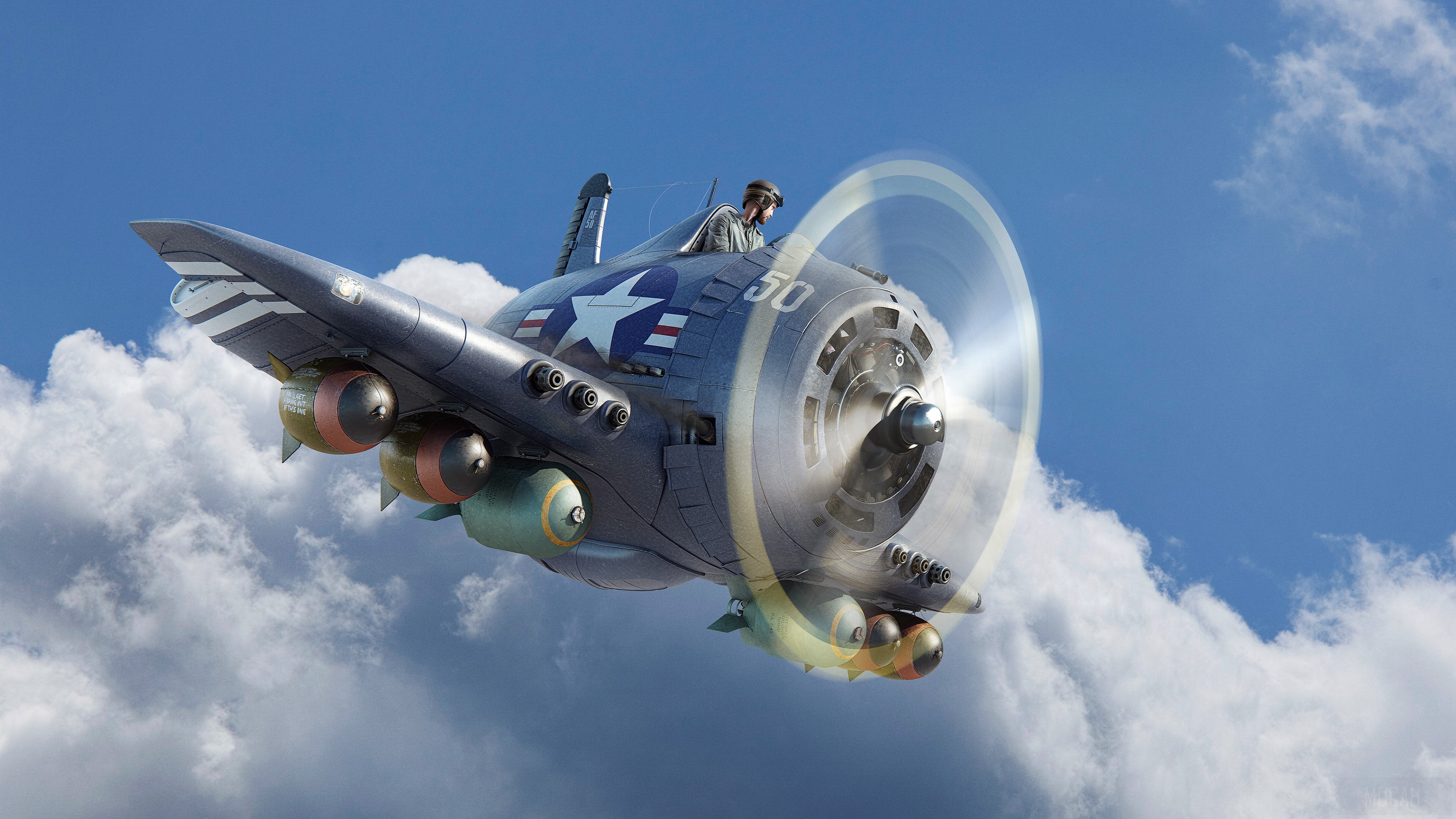 Vintage USA Bomber Plane with Bombs HD Wallpaper