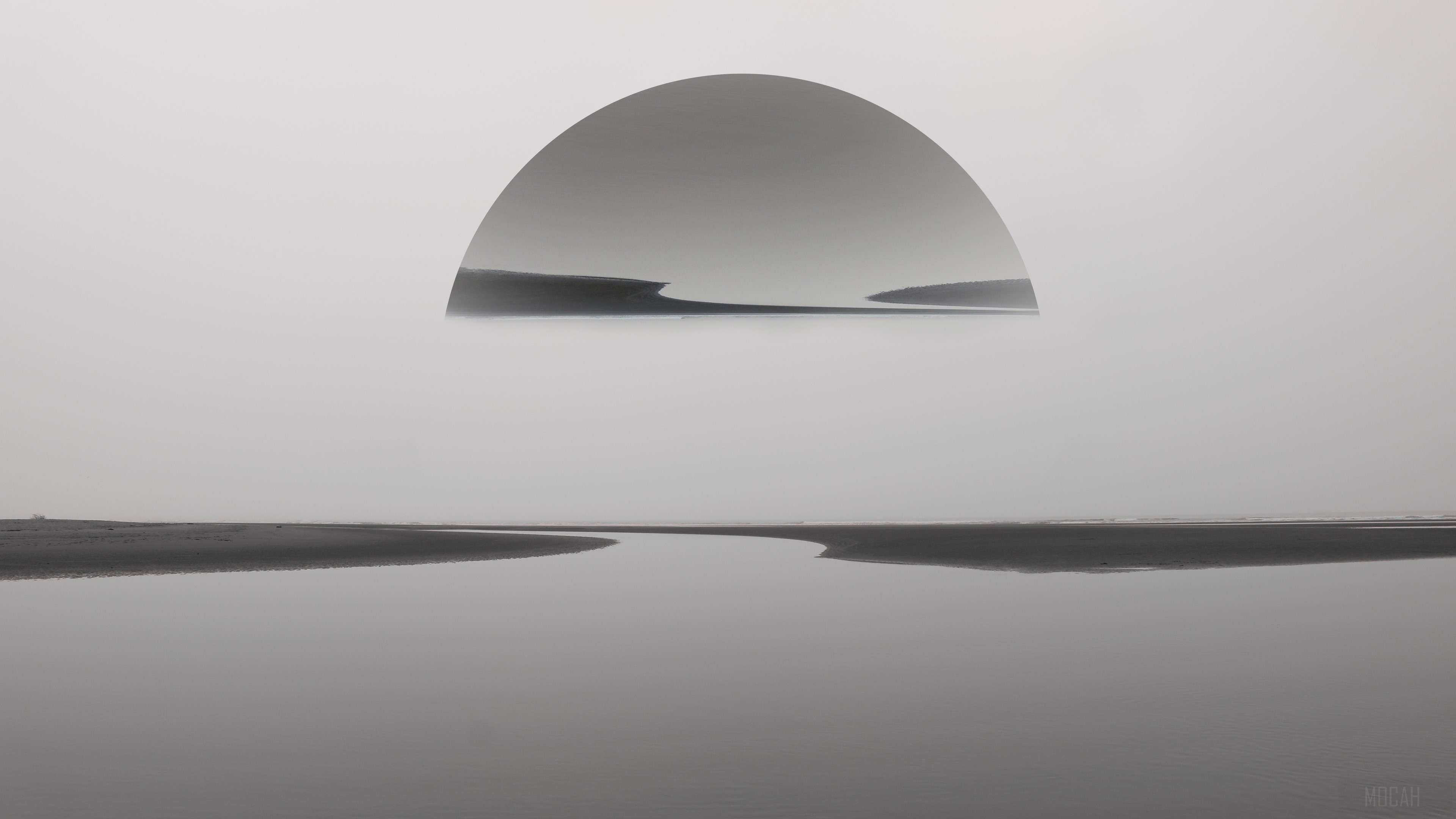 Monochrome Beach Reflection with Arch HD Wallpaper