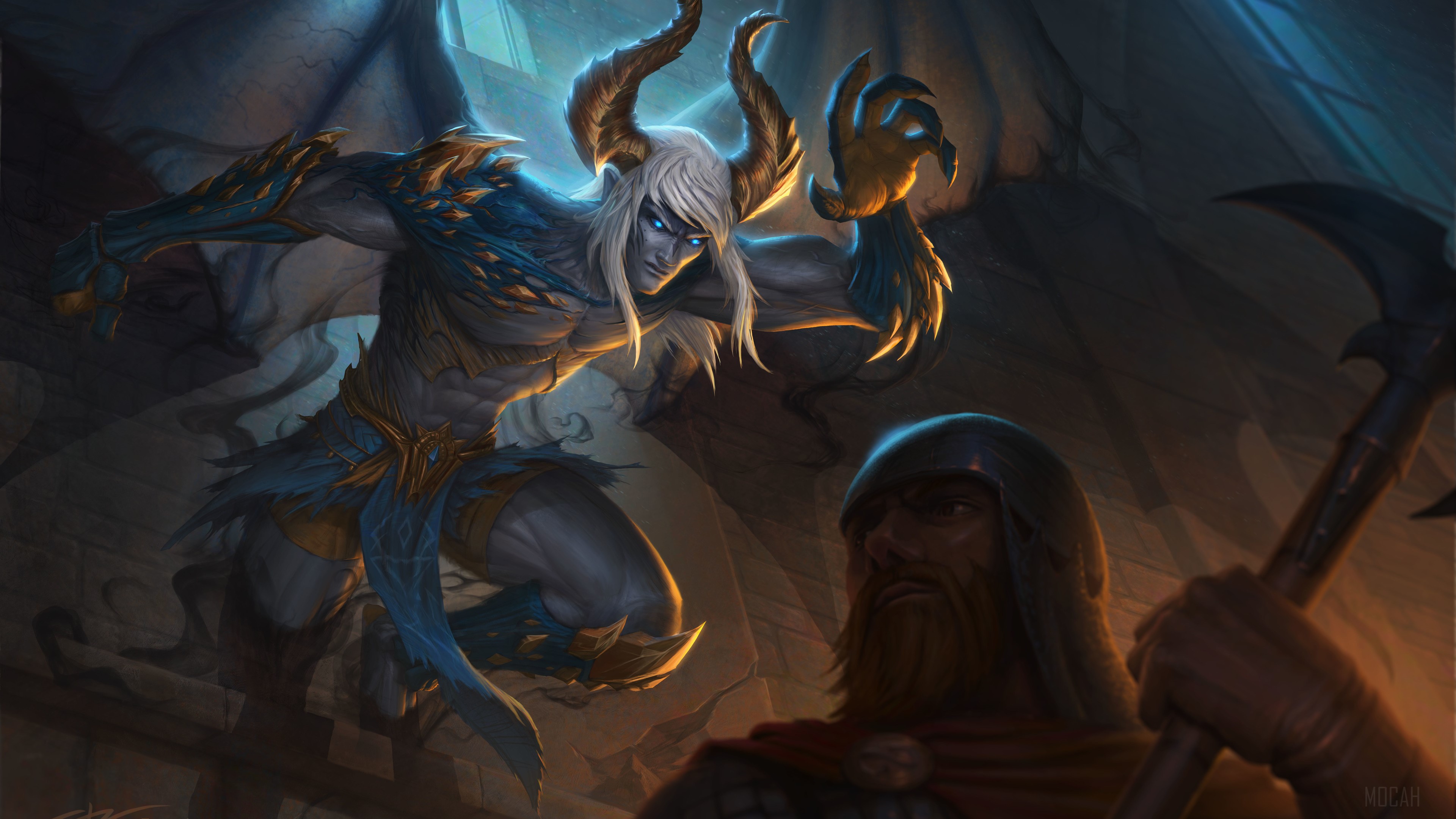 Demon and Warrior in Cave 4K HD Wallpaper