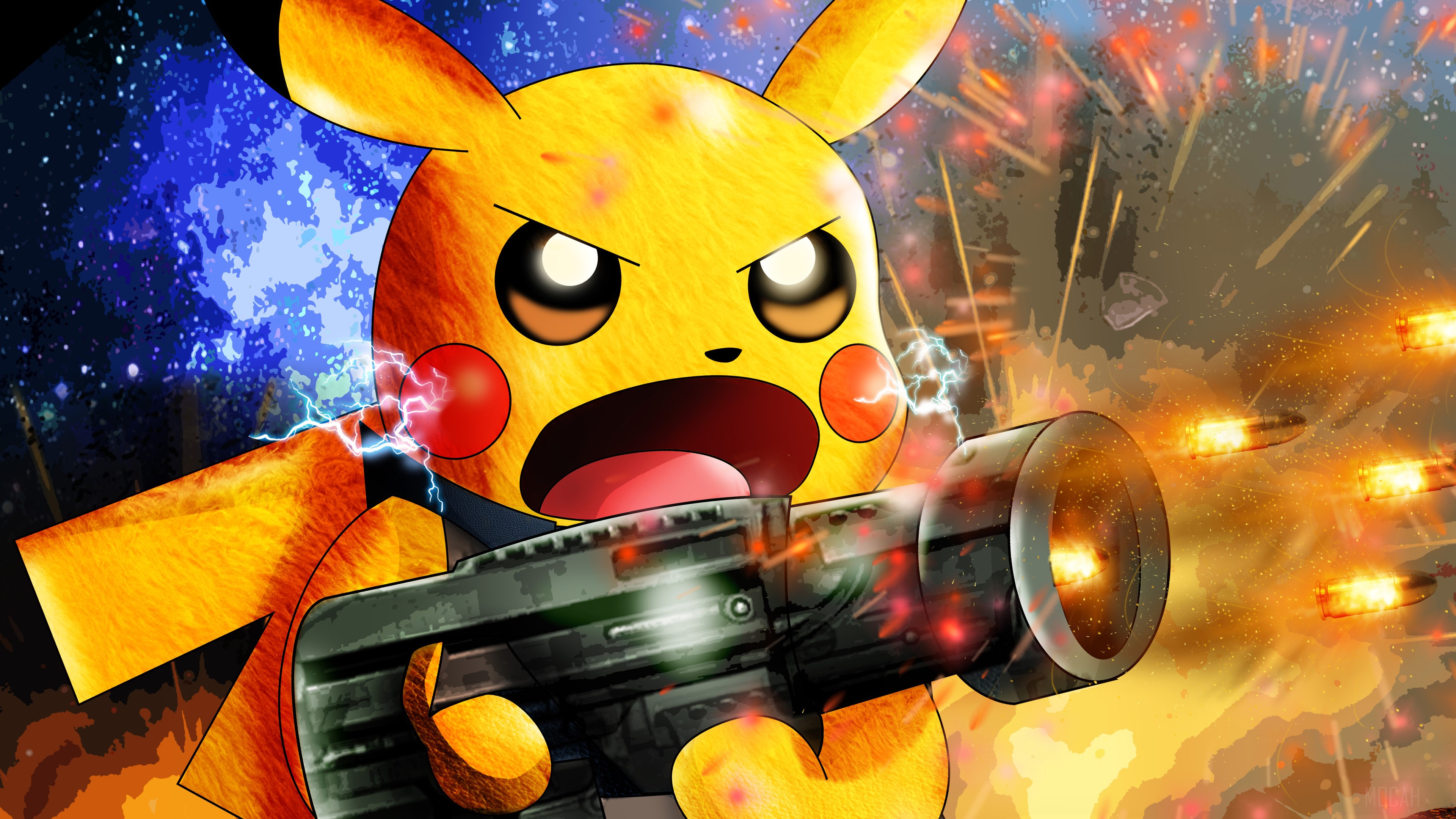 Pikachu with Rocket Launcher in Space 4K HD Wallpaper