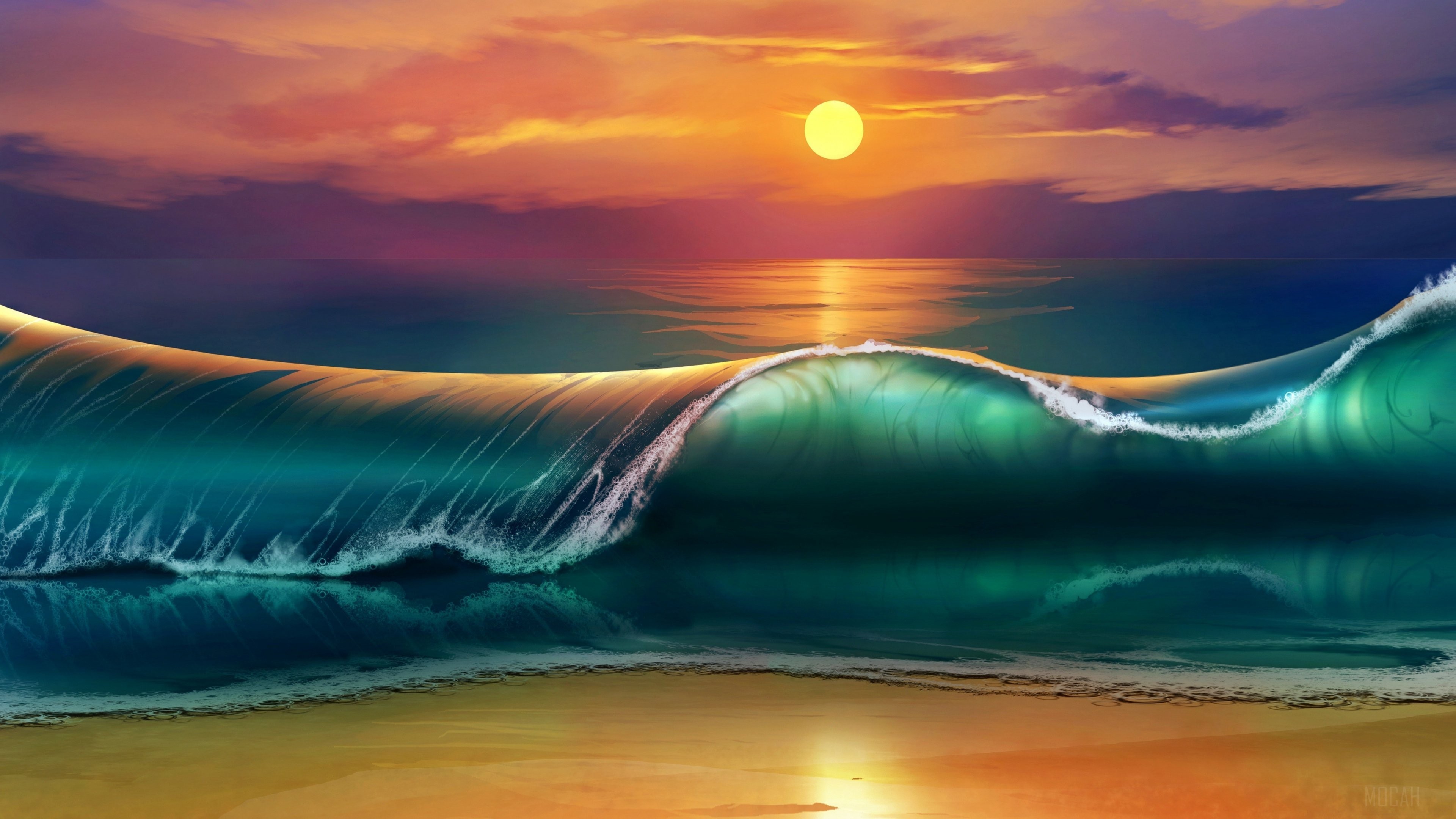 Waves at Sunset 4K HD Wallpaper