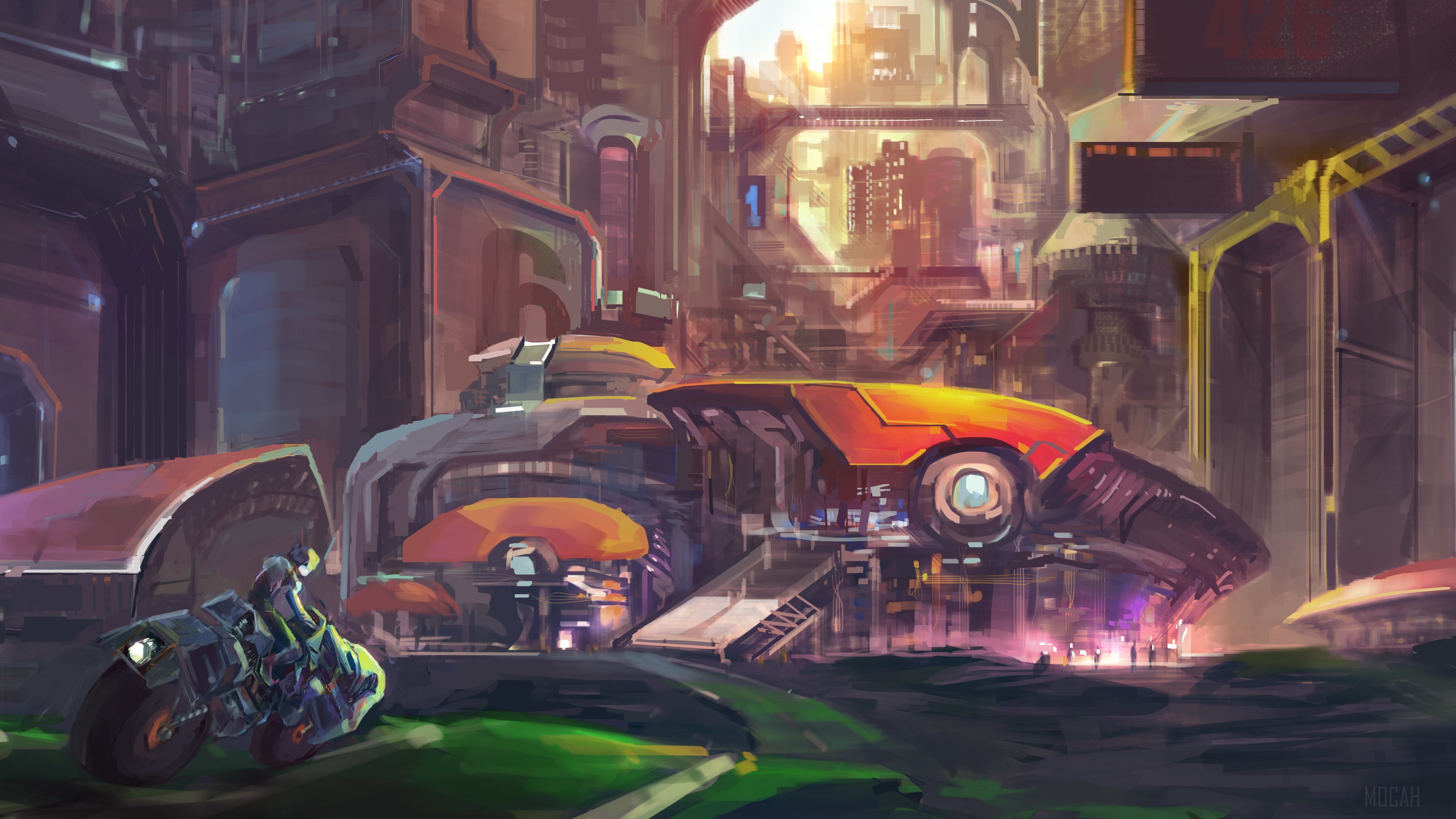 Fantasy Future City Painting 4K HD Wallpaper