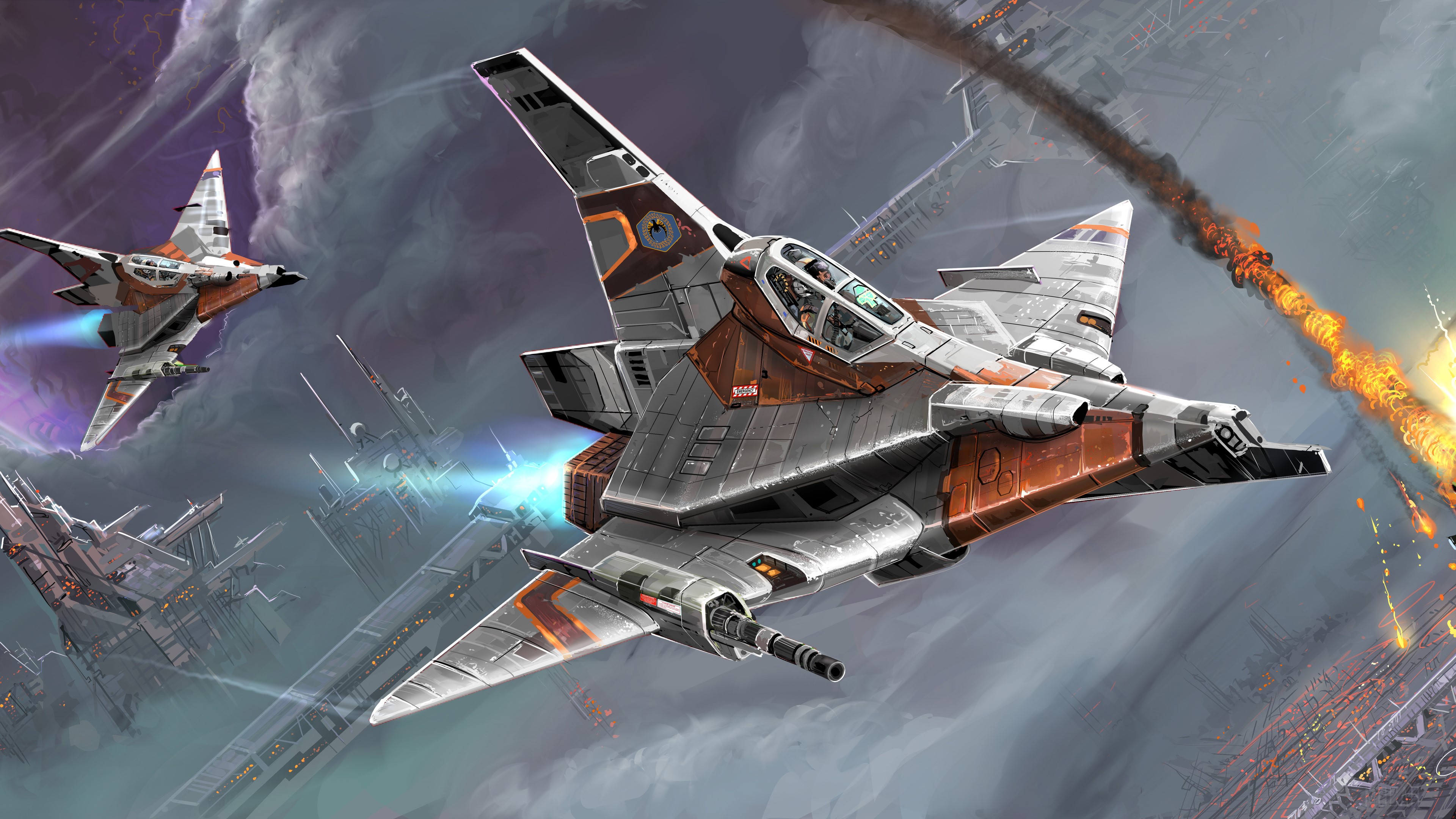 Sci-fi fighter jets in space battle 4K HD Wallpaper