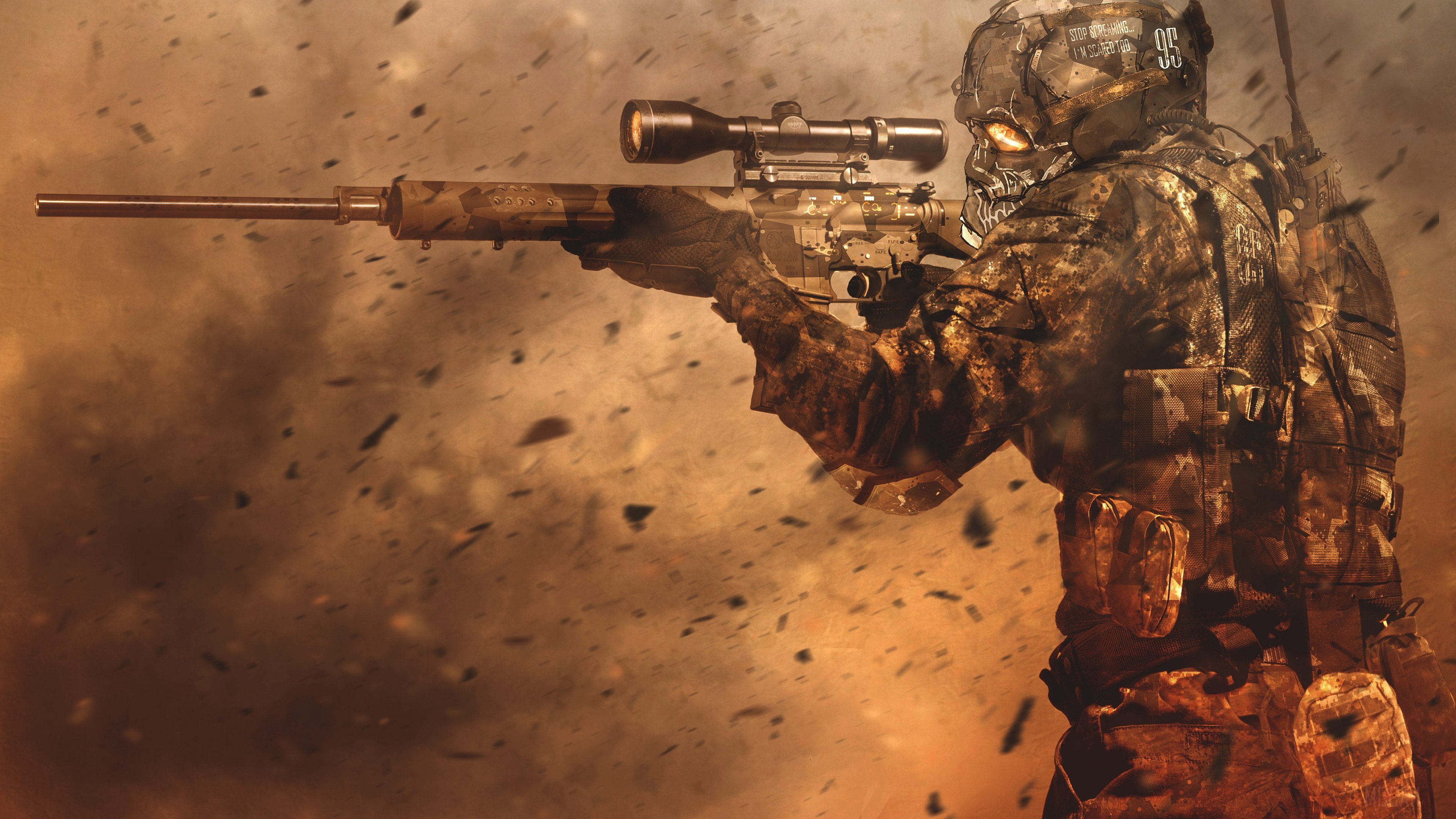 Soldier with sniper rifle in war artwork 4K HD Wallpaper
