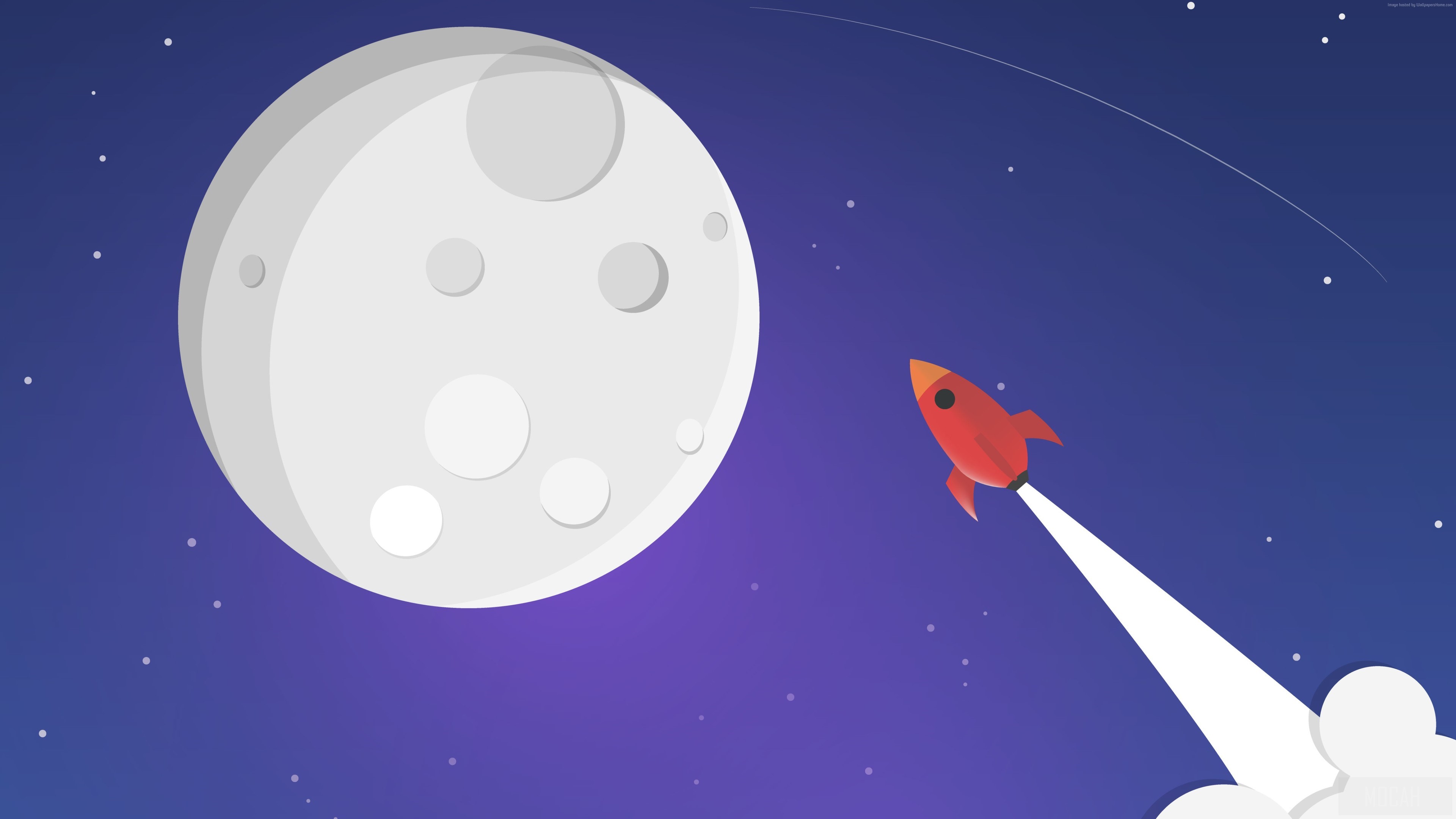 Minimalist Moon and Rocket in Space 4K HD Wallpaper