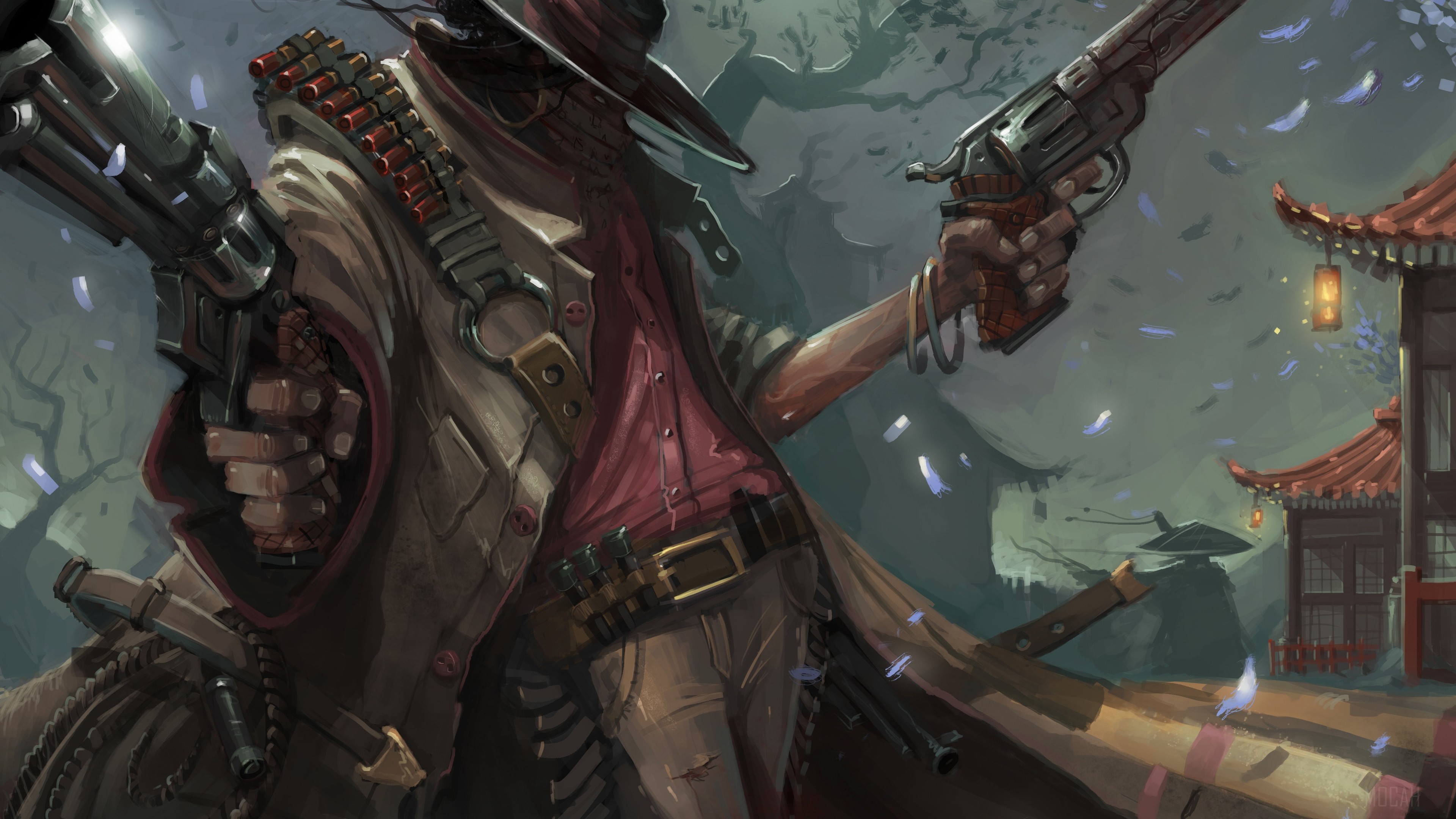 Warrior with guns in 4K HD Wallpaper