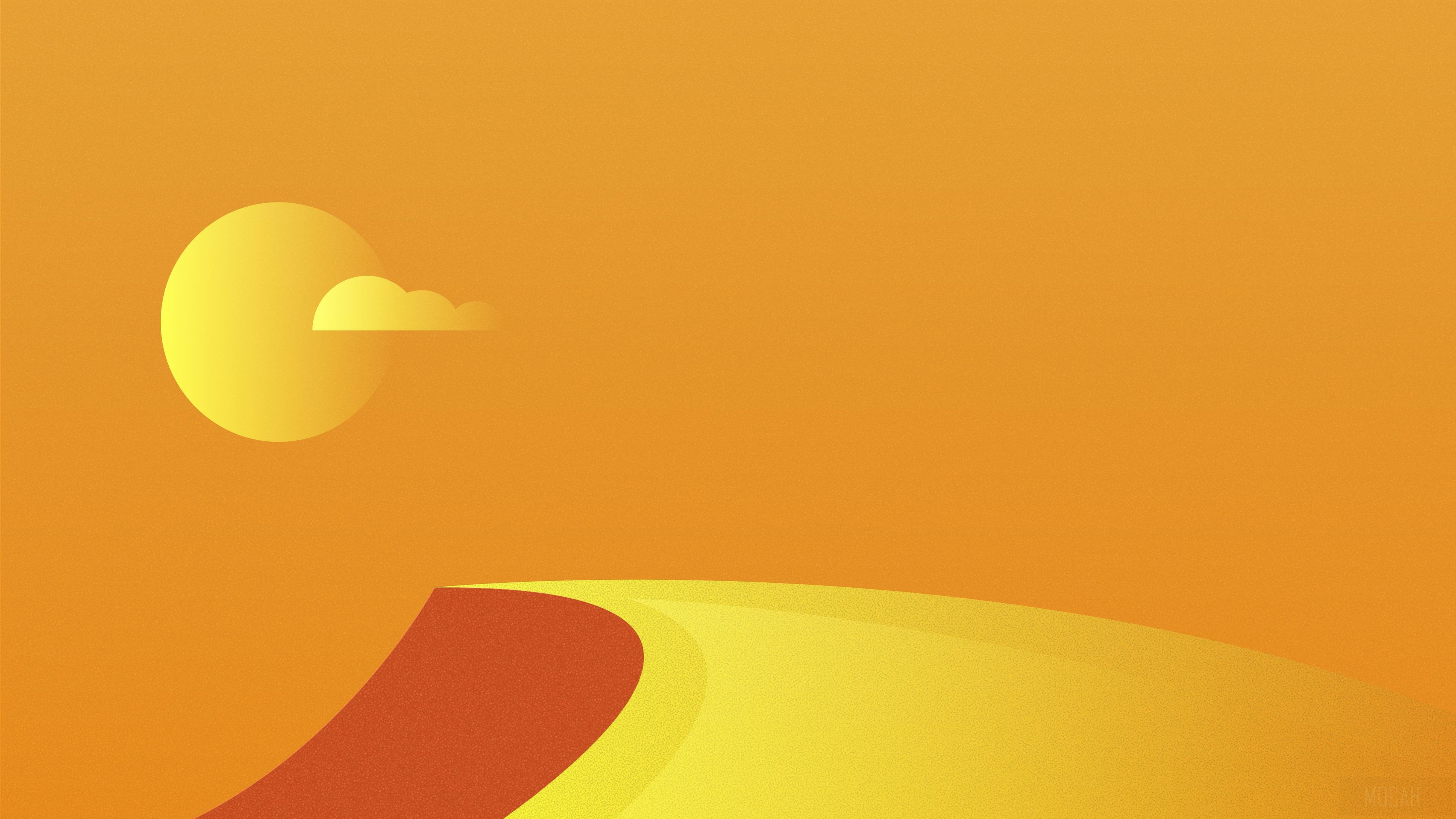 Minimalist desert landscape with sun and dunes HD Wallpaper