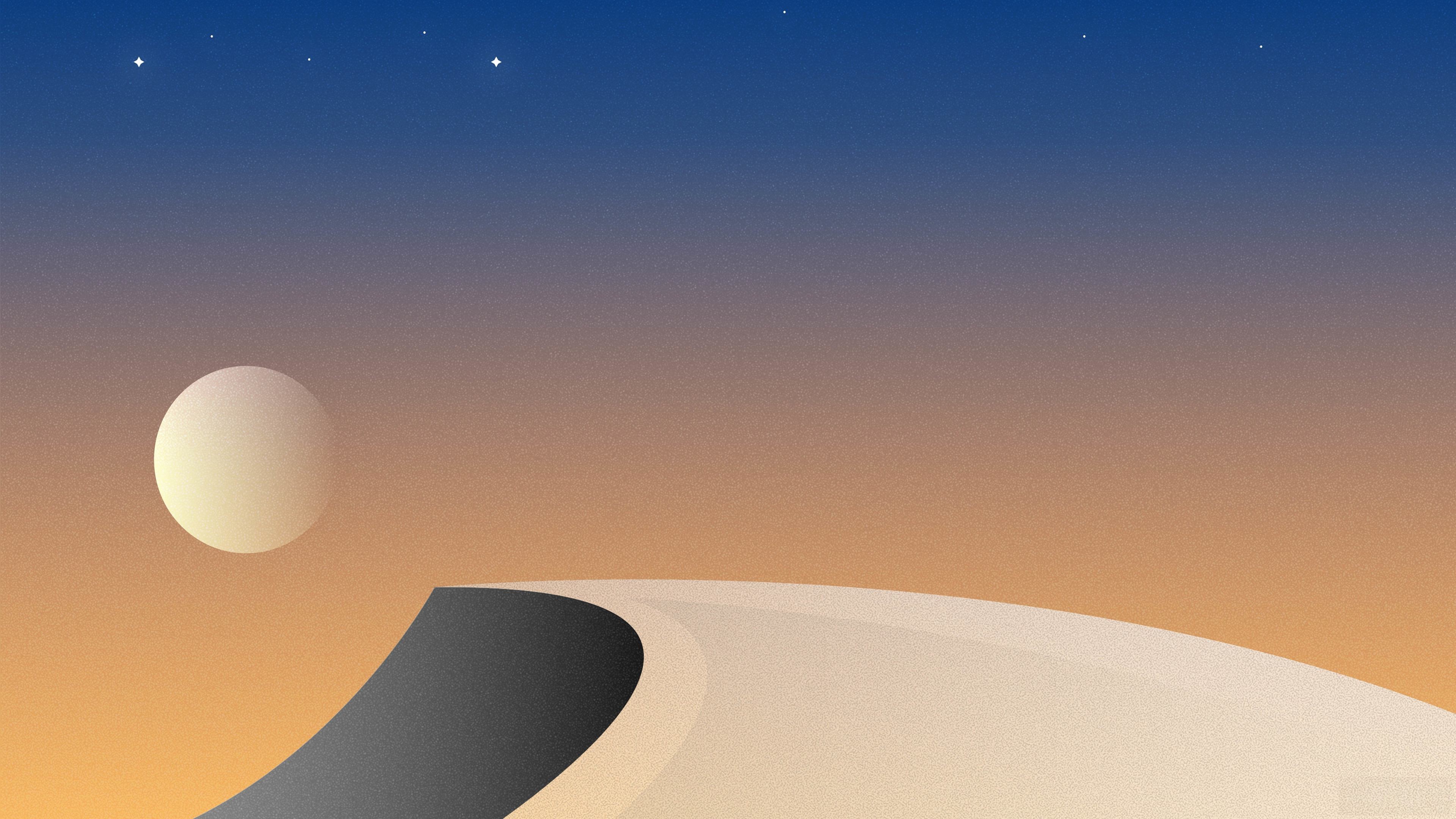 Minimalist desert landscape with moon and stars HD Wallpaper