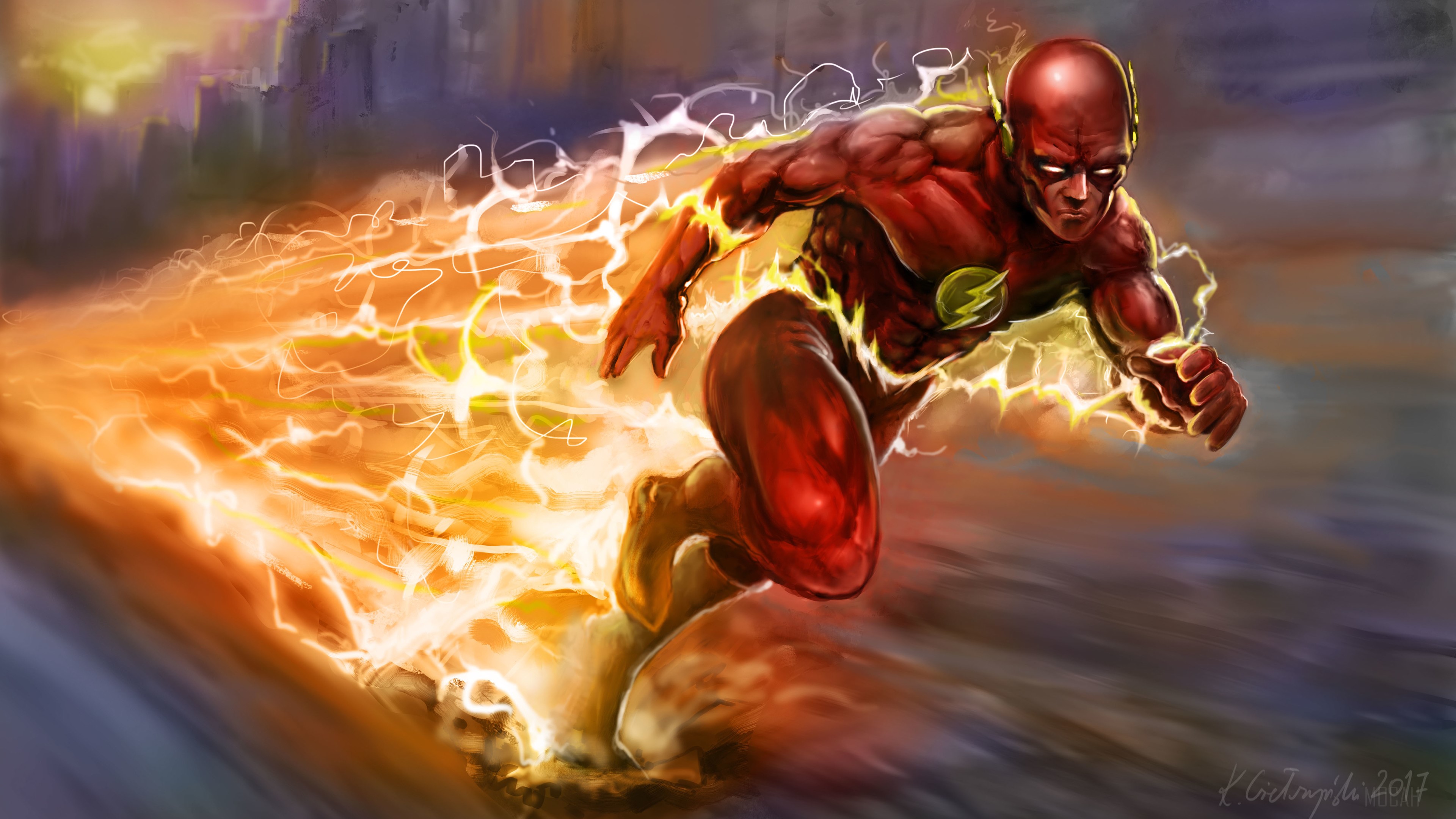 The Flash Running Artwork HD Wallpaper