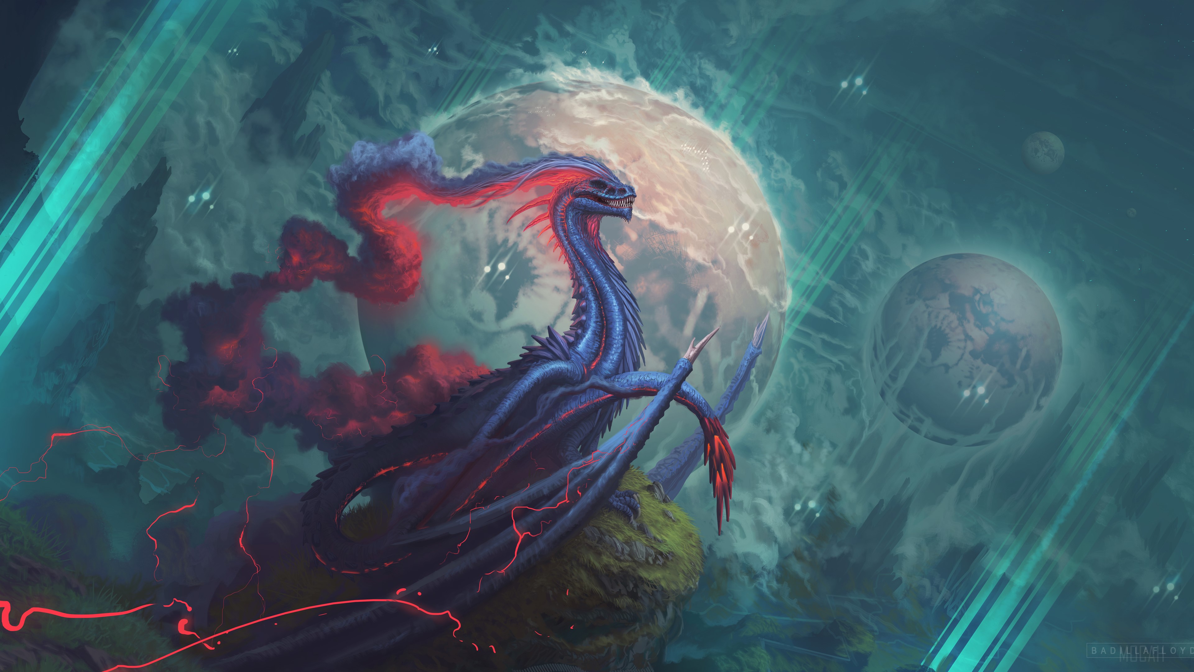 Dragon in a Cosmic Landscape 4K HD Wallpaper