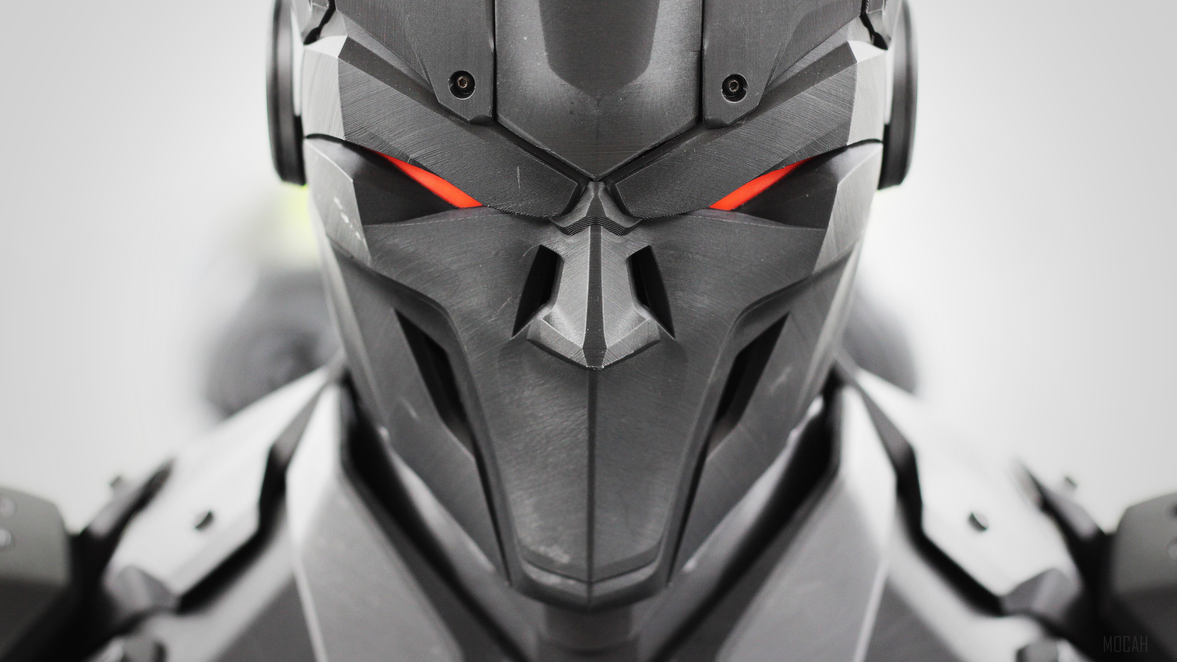 Robotic head with glowing red eyes 4K HD Wallpaper