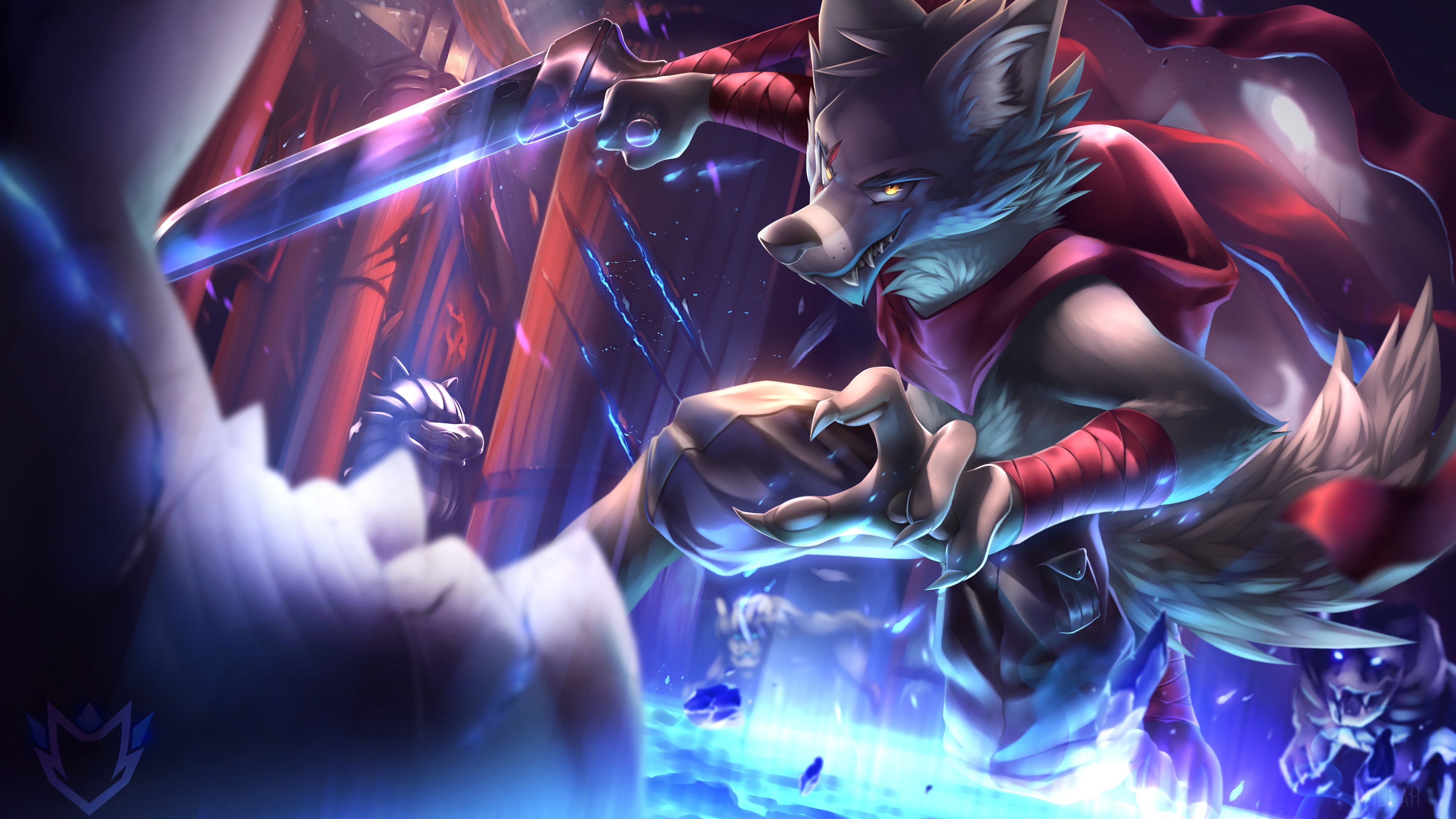Wolf warrior with sword in Temple of the Stone Watchers 4K HD Wallpaper