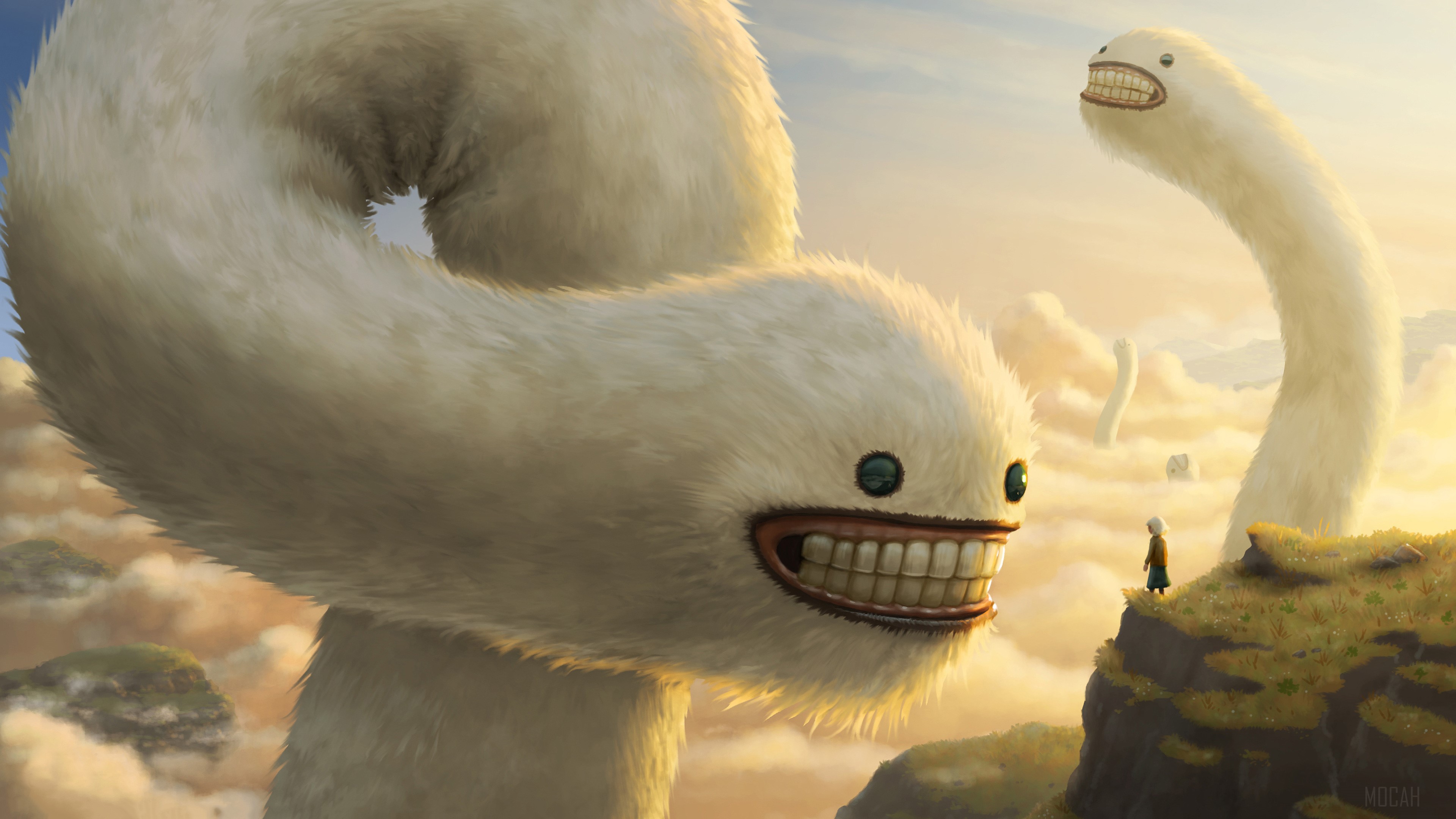 Giant fluffy worms in the clouds 4K HD Wallpaper