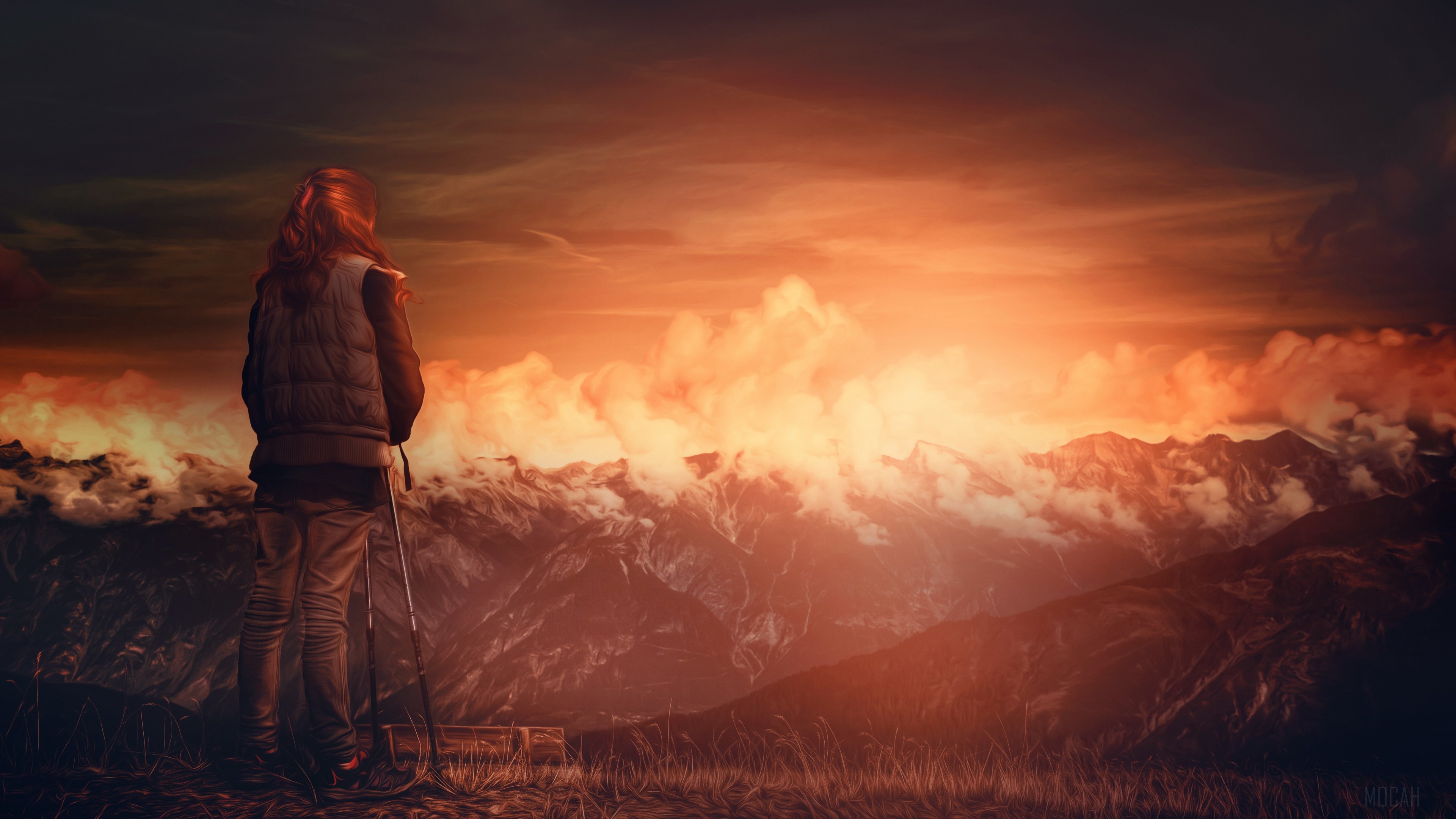 Artistic Woman in Mountains at Sunset 4K HD Wallpaper