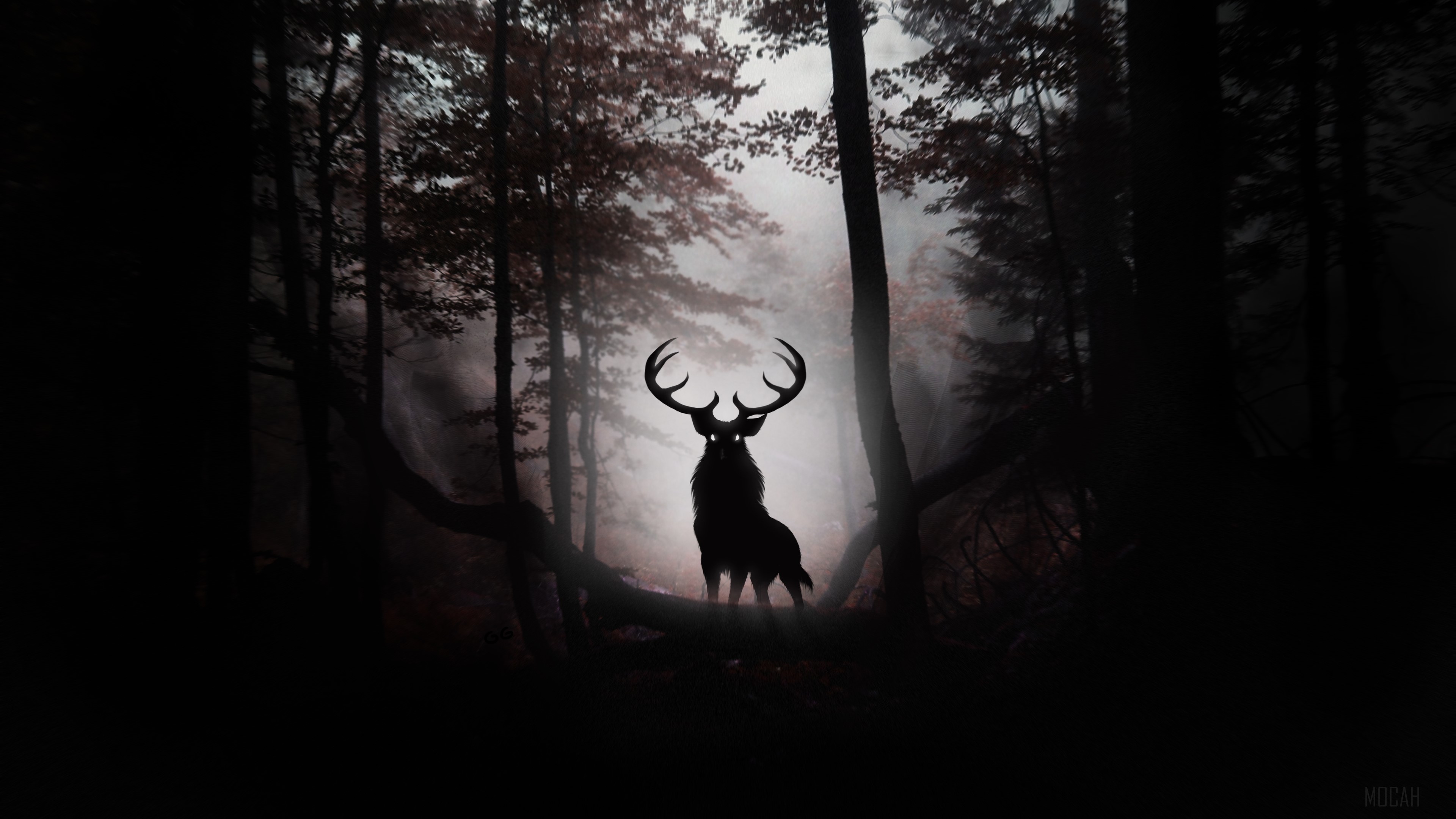 Fantasy Deer in a Misty Forest 4K HD Wallpaper