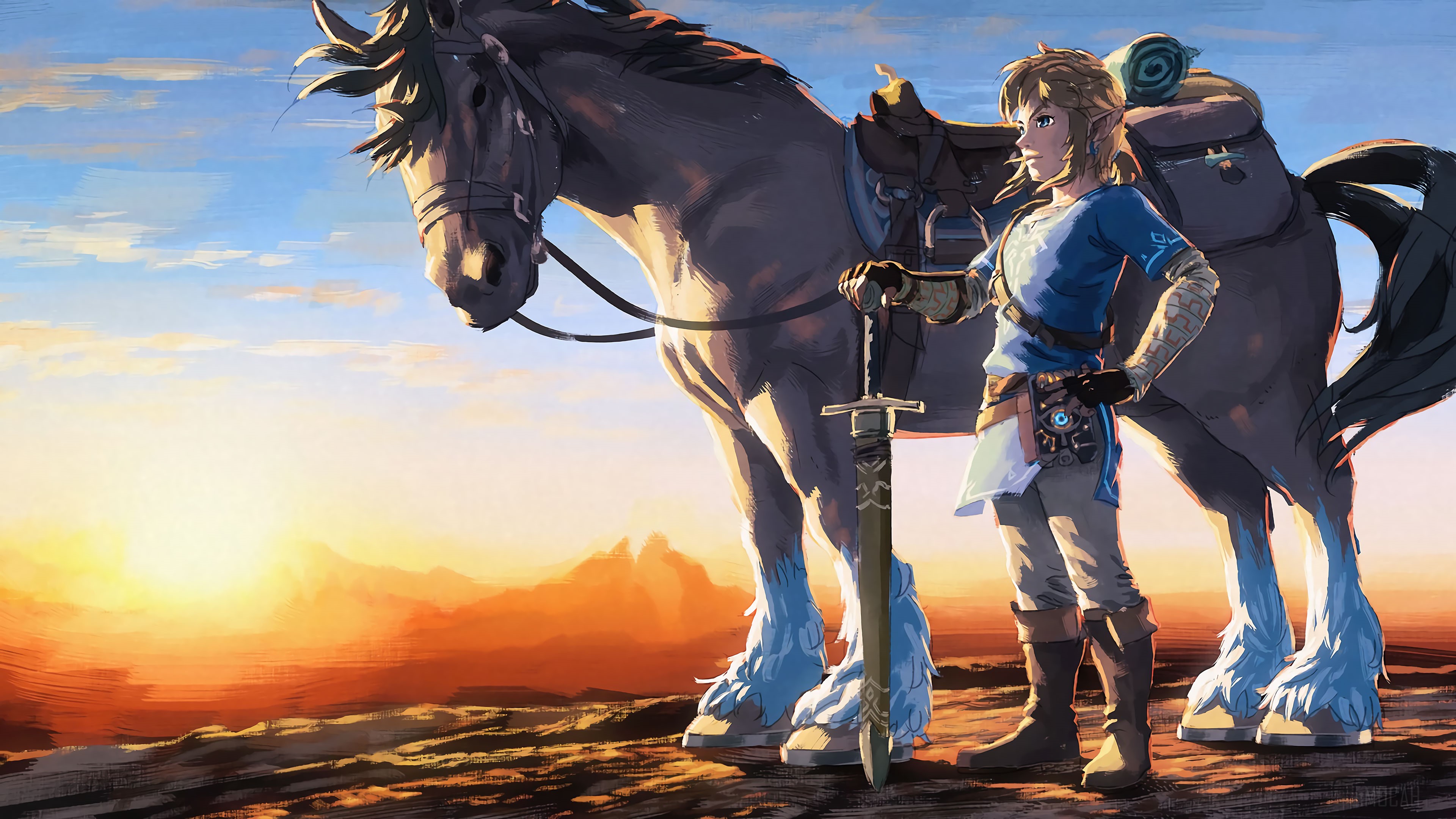 Link and horse from The Legend of Zelda Artwork 4K HD Wallpaper